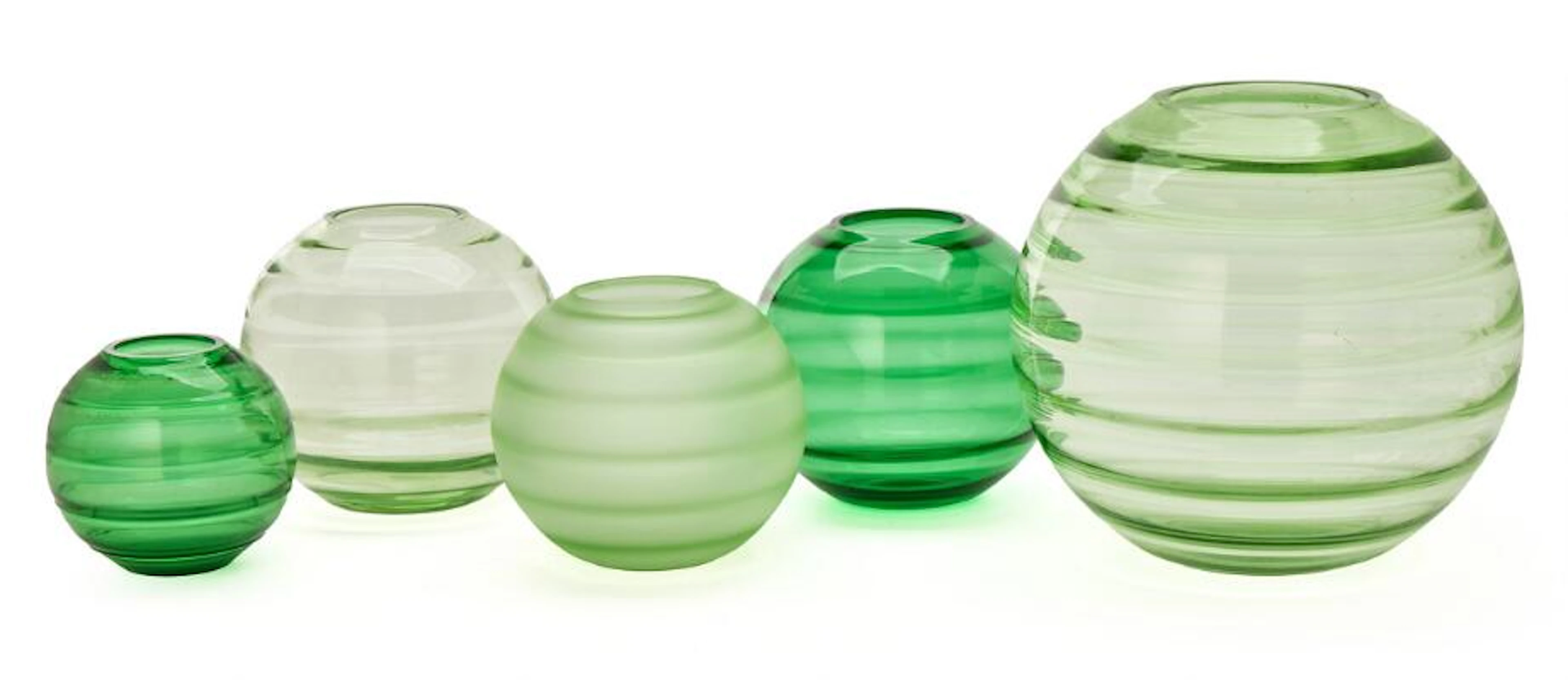 Swedish design: A set of five Swedish Modern vases in resp. clear