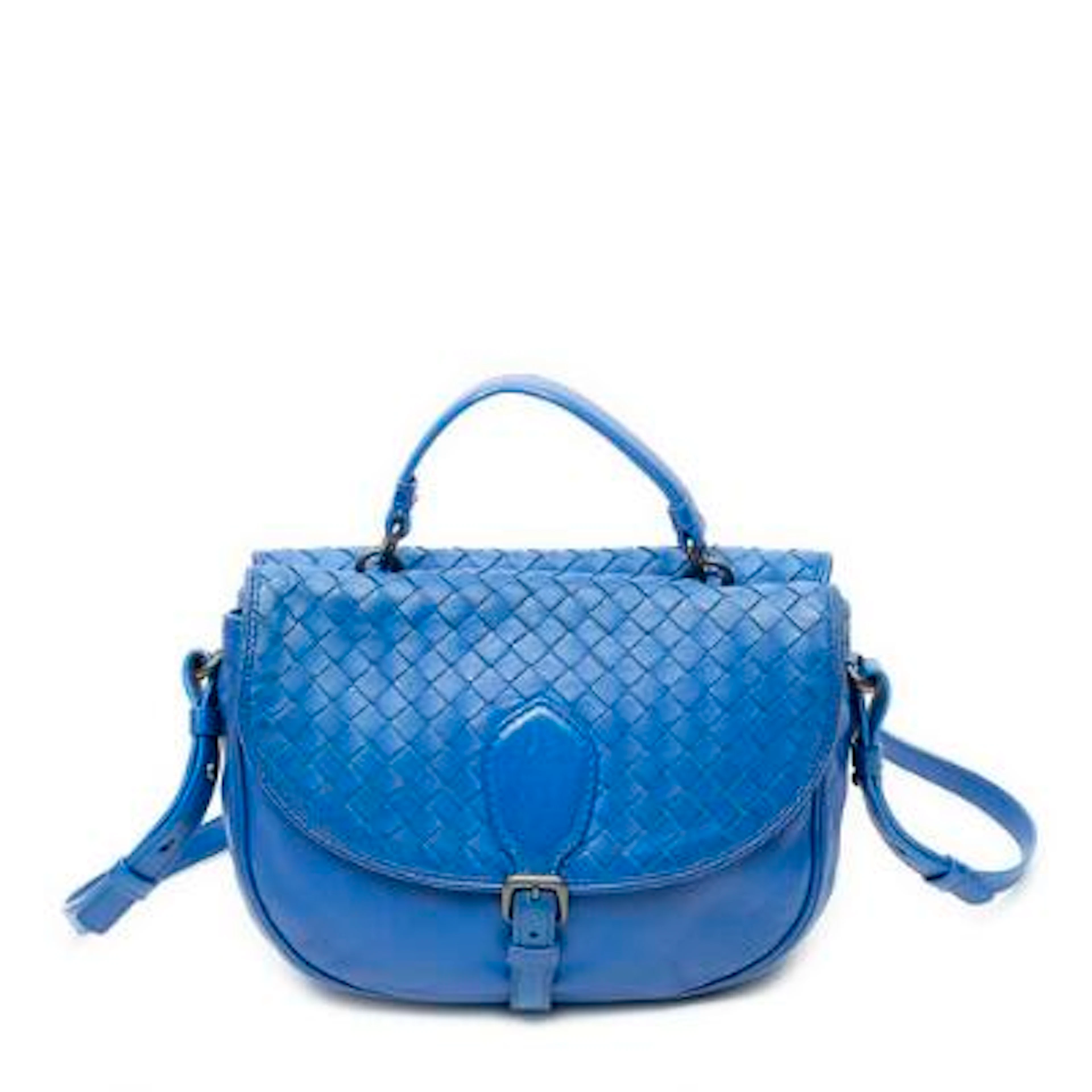 Bottega Veneta: "A Double Side Flap Crossbody" bag in cobalt blue