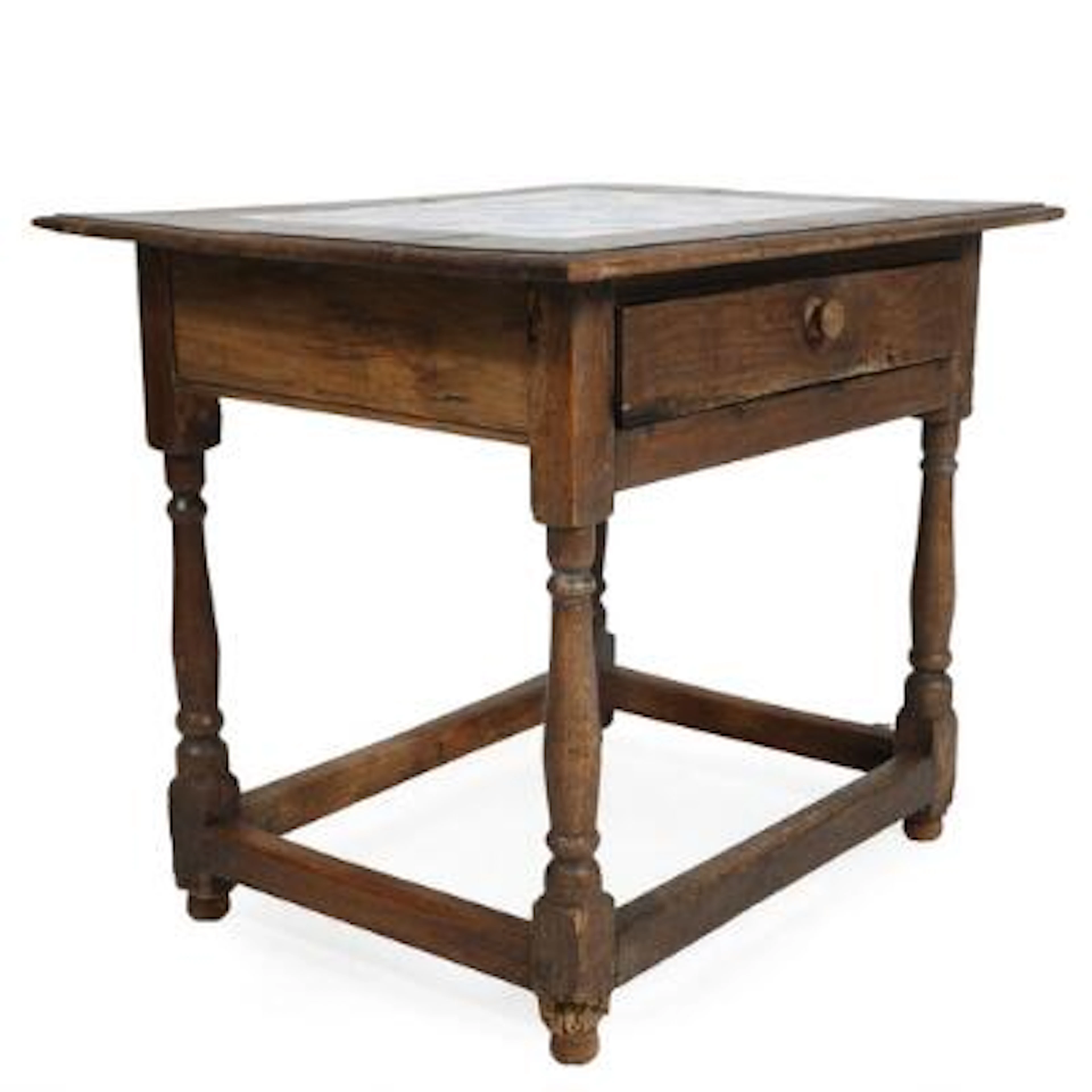 Baroque tile table of oak, inlaid with Dutch tiles decorated with