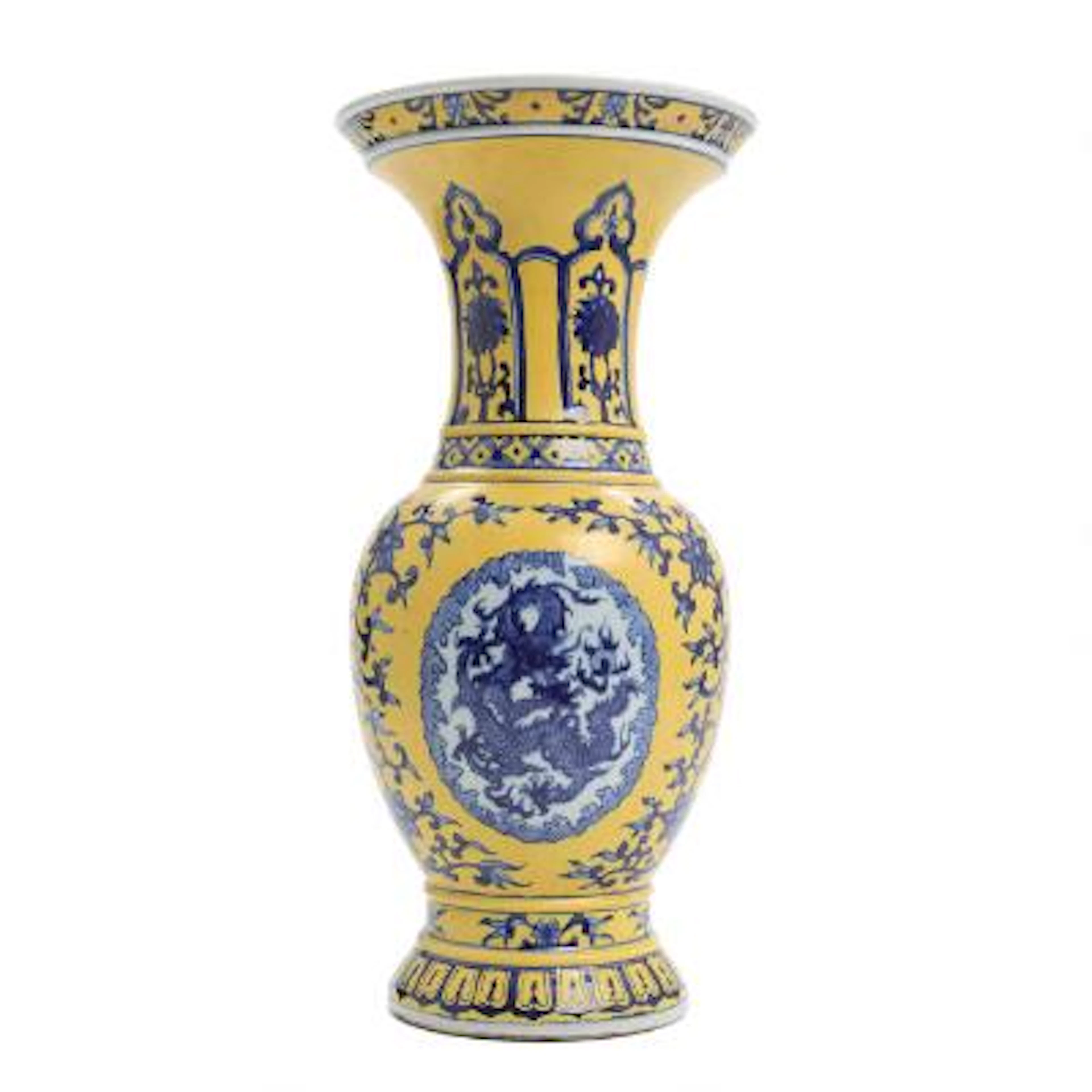 Chinese baluster-shaped porcelain vase, decorated in overglaze yellow.