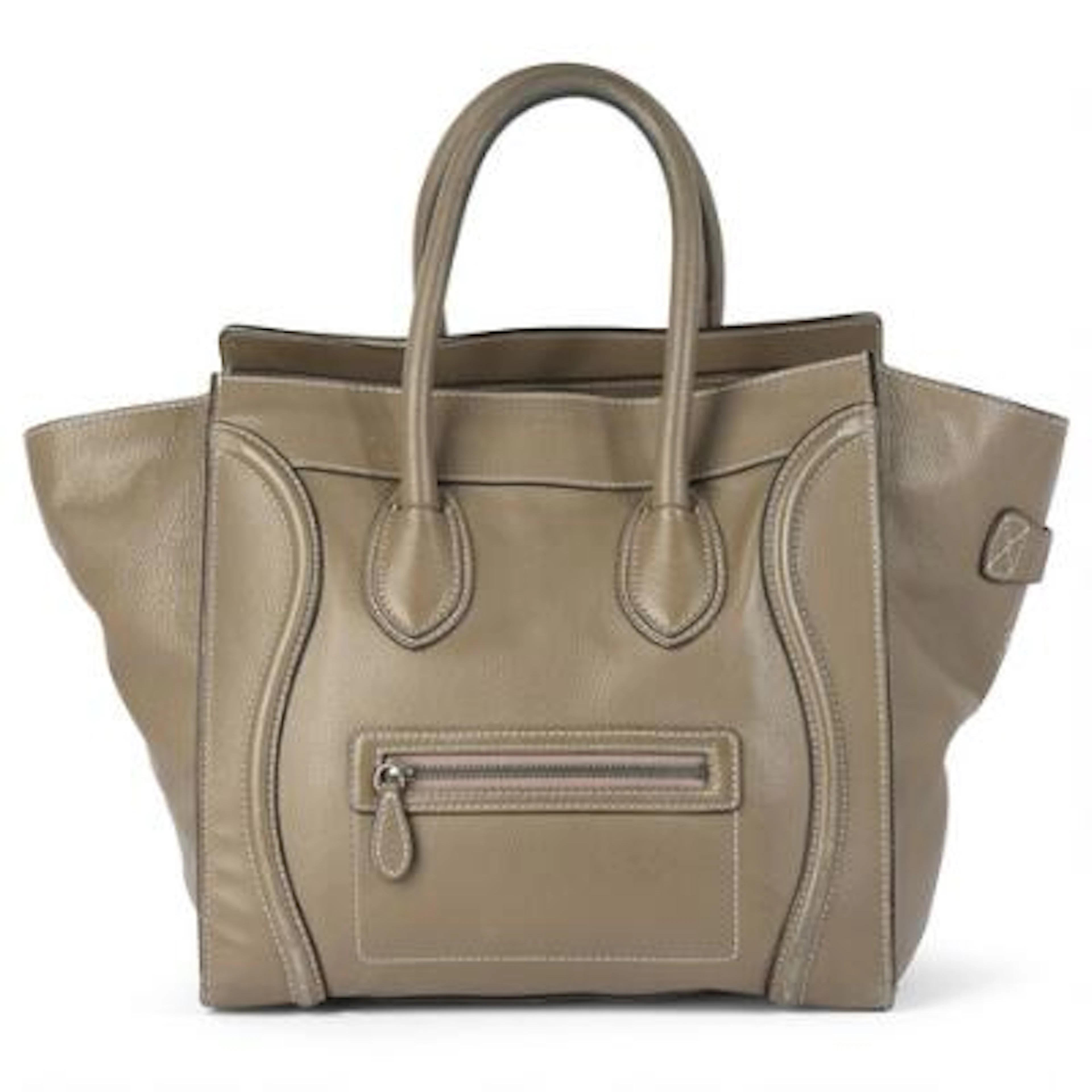 Celine: A "Phantom Luggage" bag of grey-brown leather with beige stiching