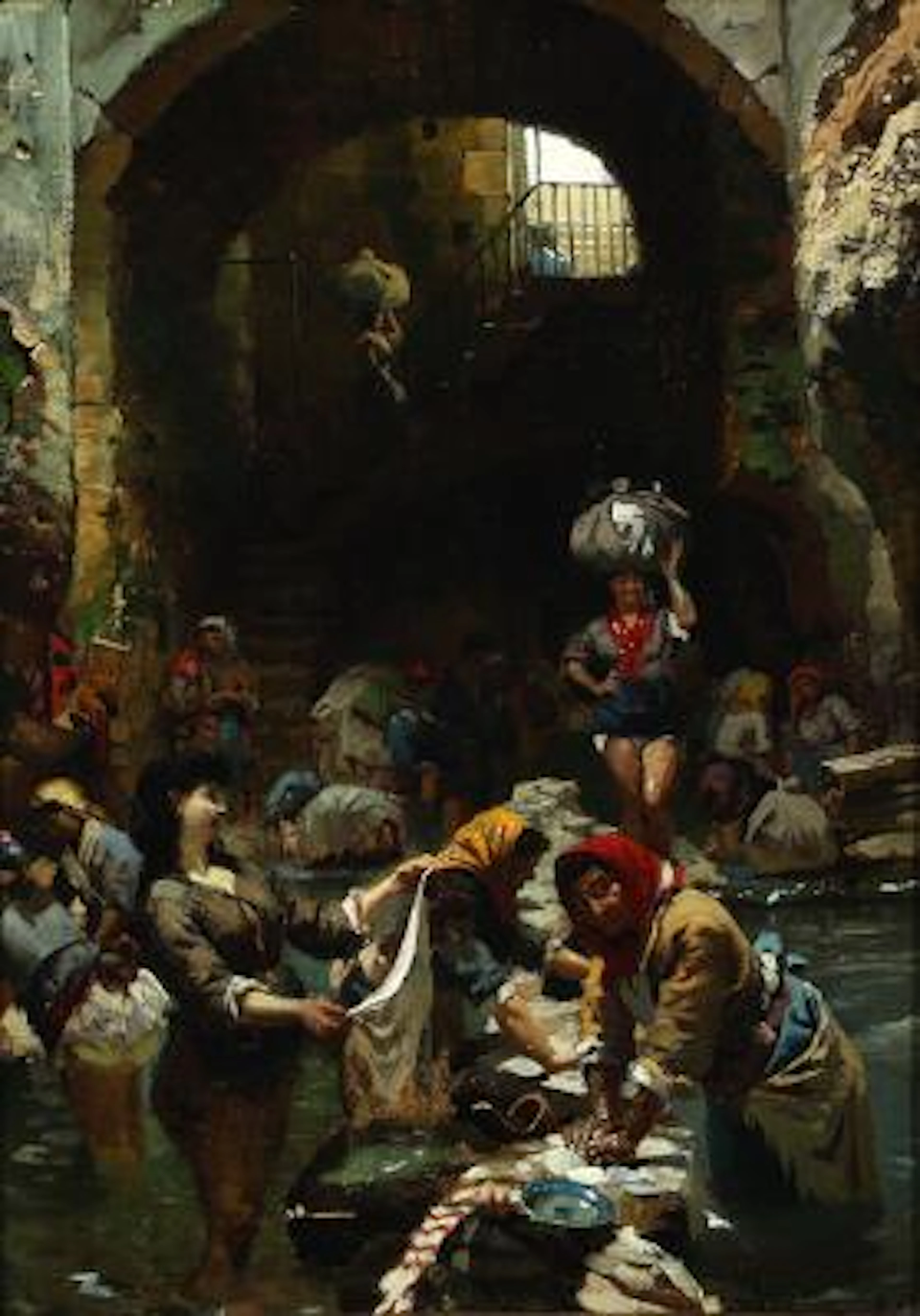 Peder Mønsted: Laundresses at Work. Signed P. Mønsted Siracusa 86.
