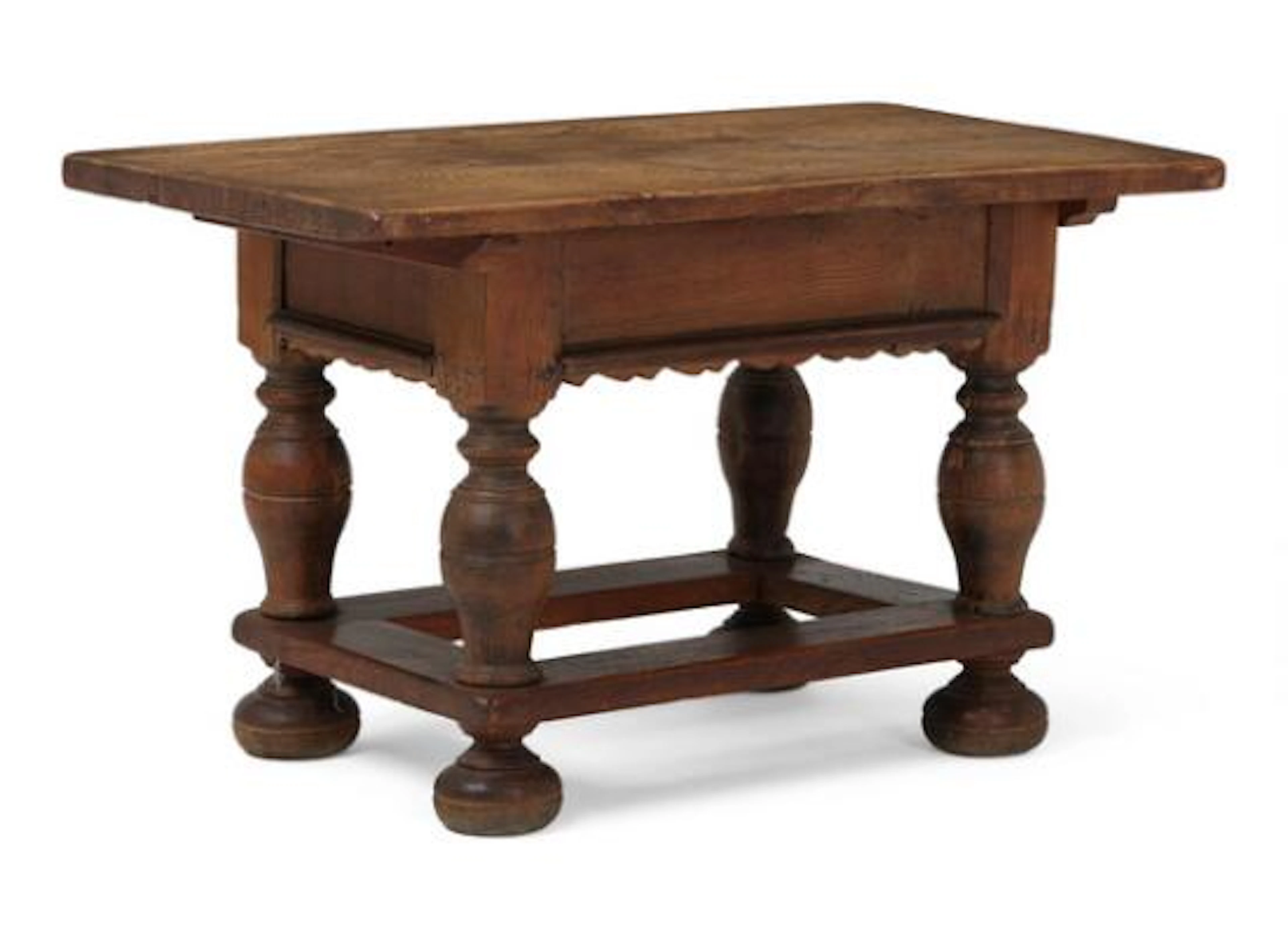 Low Swedish Baroque table in oak with baluster-form legs, between