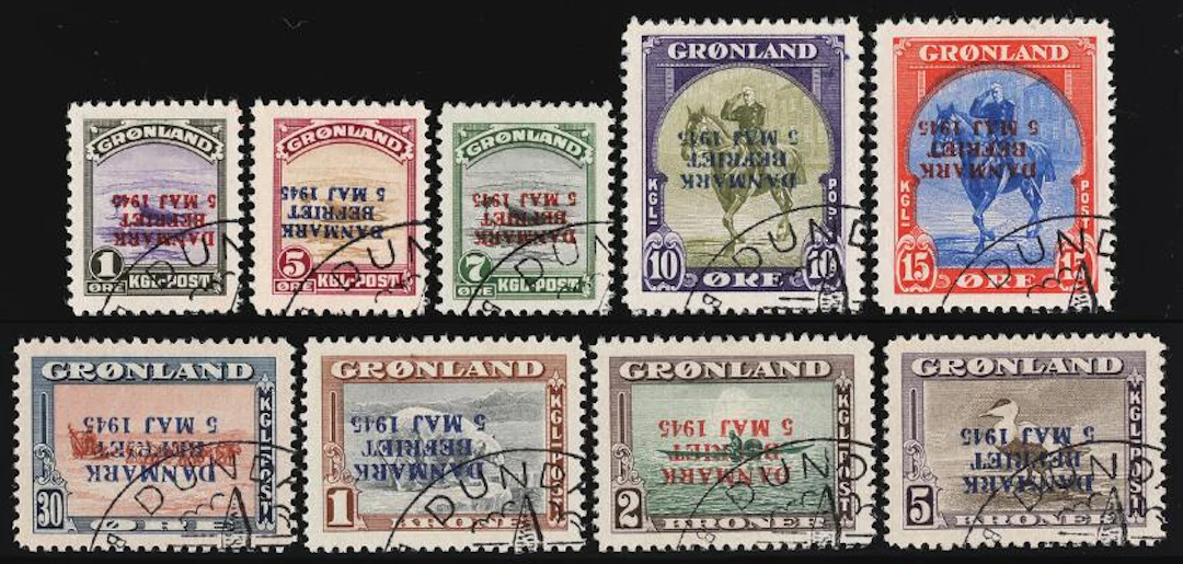 Greenland. 1945. American Issue. INVERTED OVERPRINT. Very fine complete