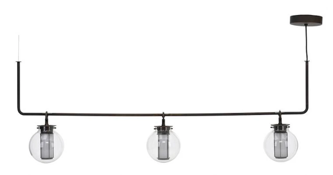 Parachilna: Ceiling lamp with three sockets. Dome shaped glass shades.