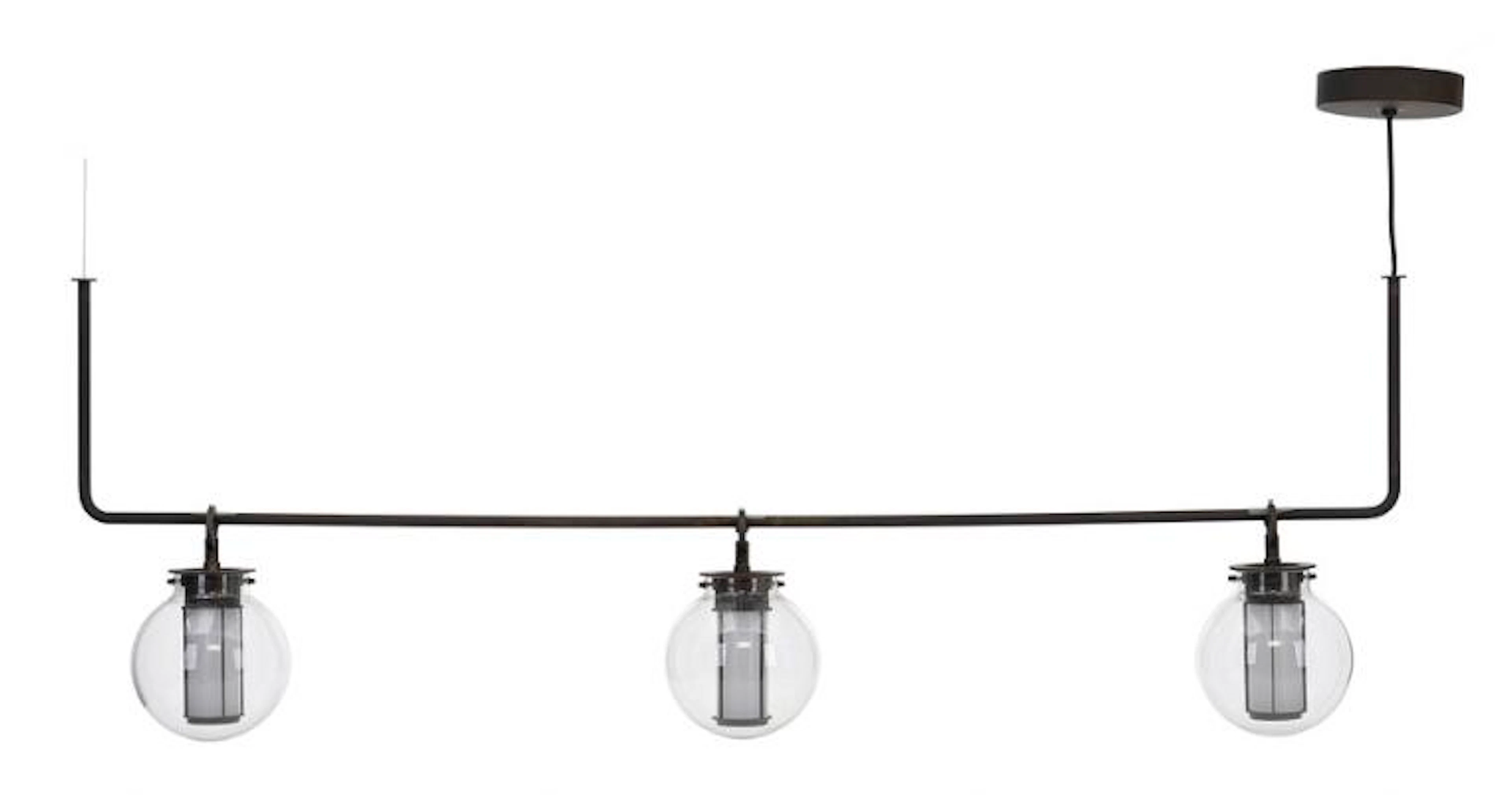 Parachilna: Ceiling lamp with three sockets. Dome shaped glass shades.