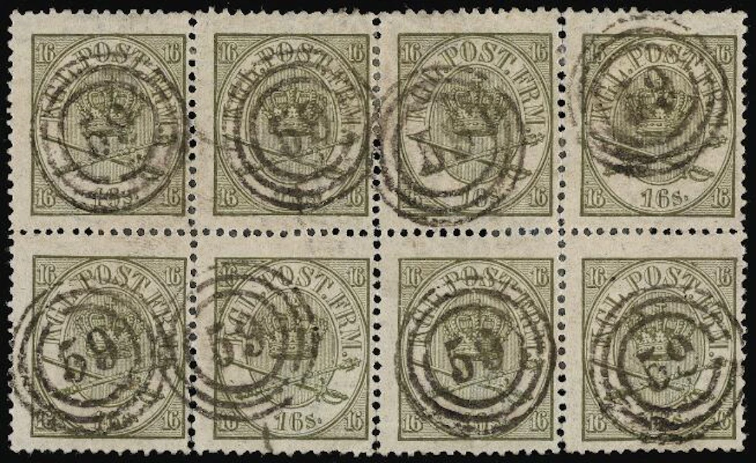1864. 16 sk. 3.print, pos. 6-9/16-19. Excellent and mots rare BLOCK
