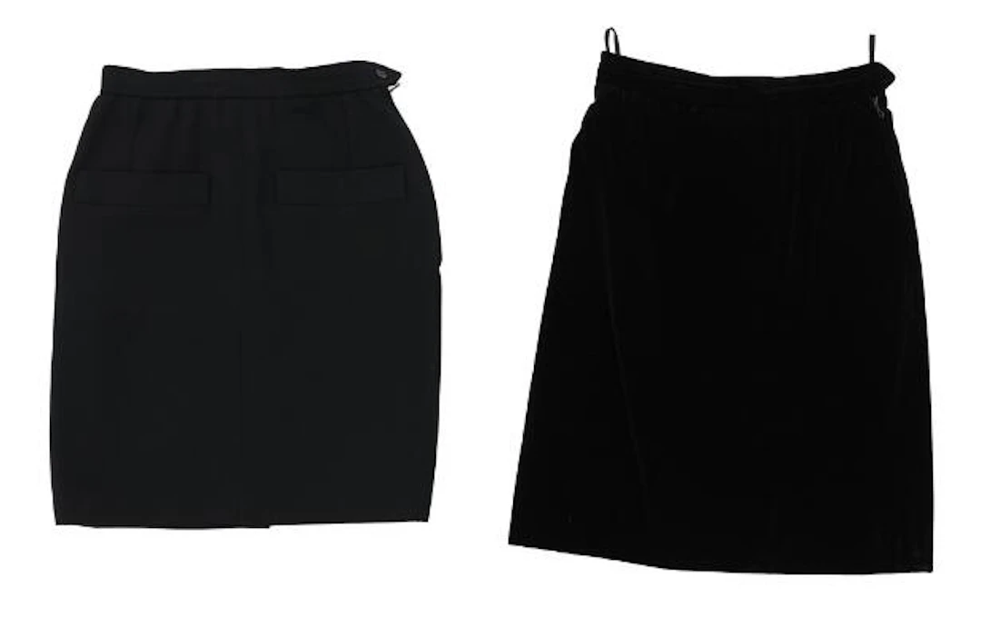 Yves Saint Laurent: A set comprising of two skirts of wool and velvet.