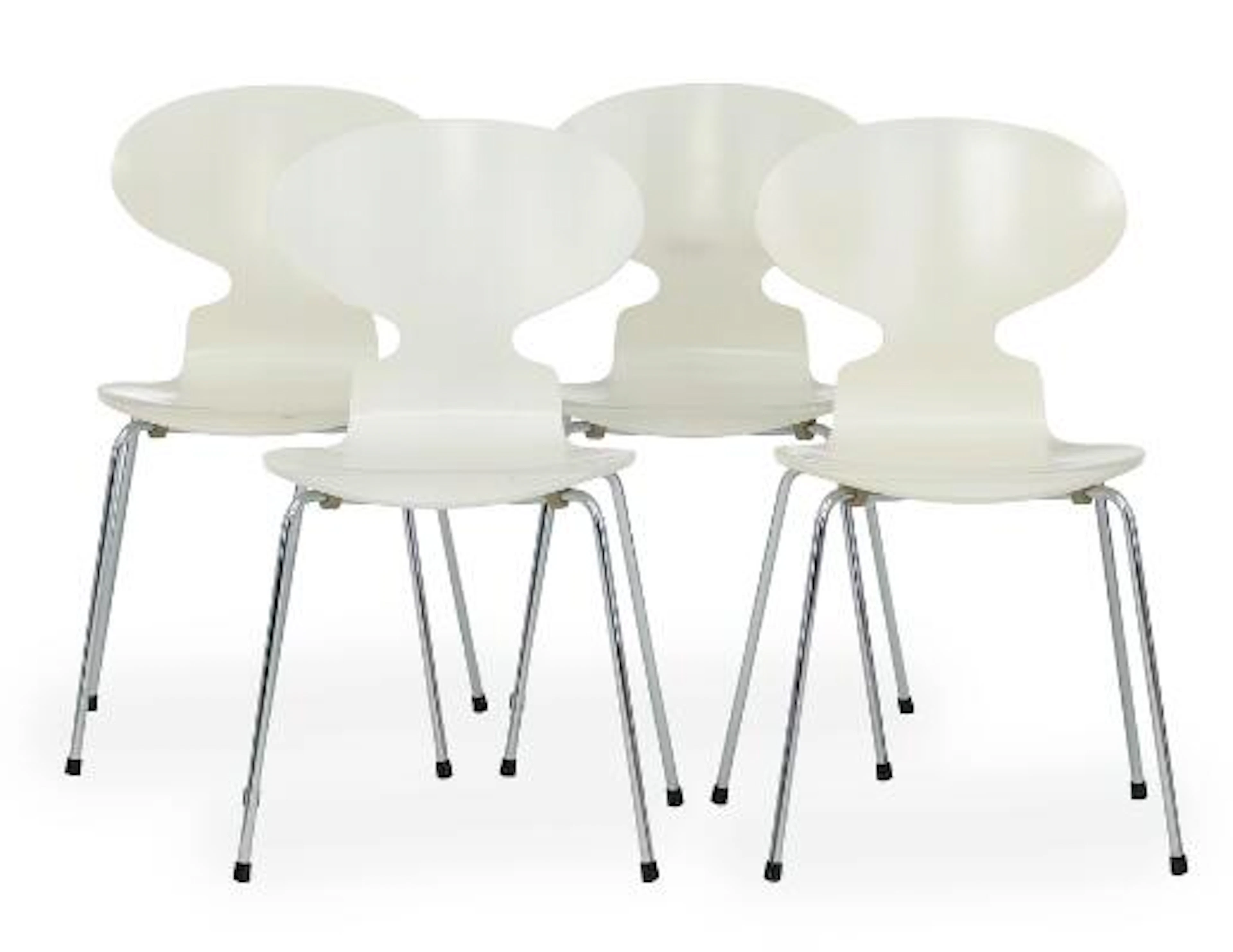 Arne Jacobsen: “The Ant Chair”. Set of four chairs with white lacquered