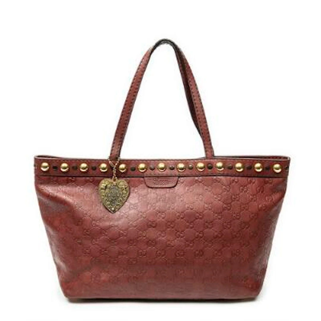 Gucci: "Medium Babouska" tote bag in red Guccissima leather with golden