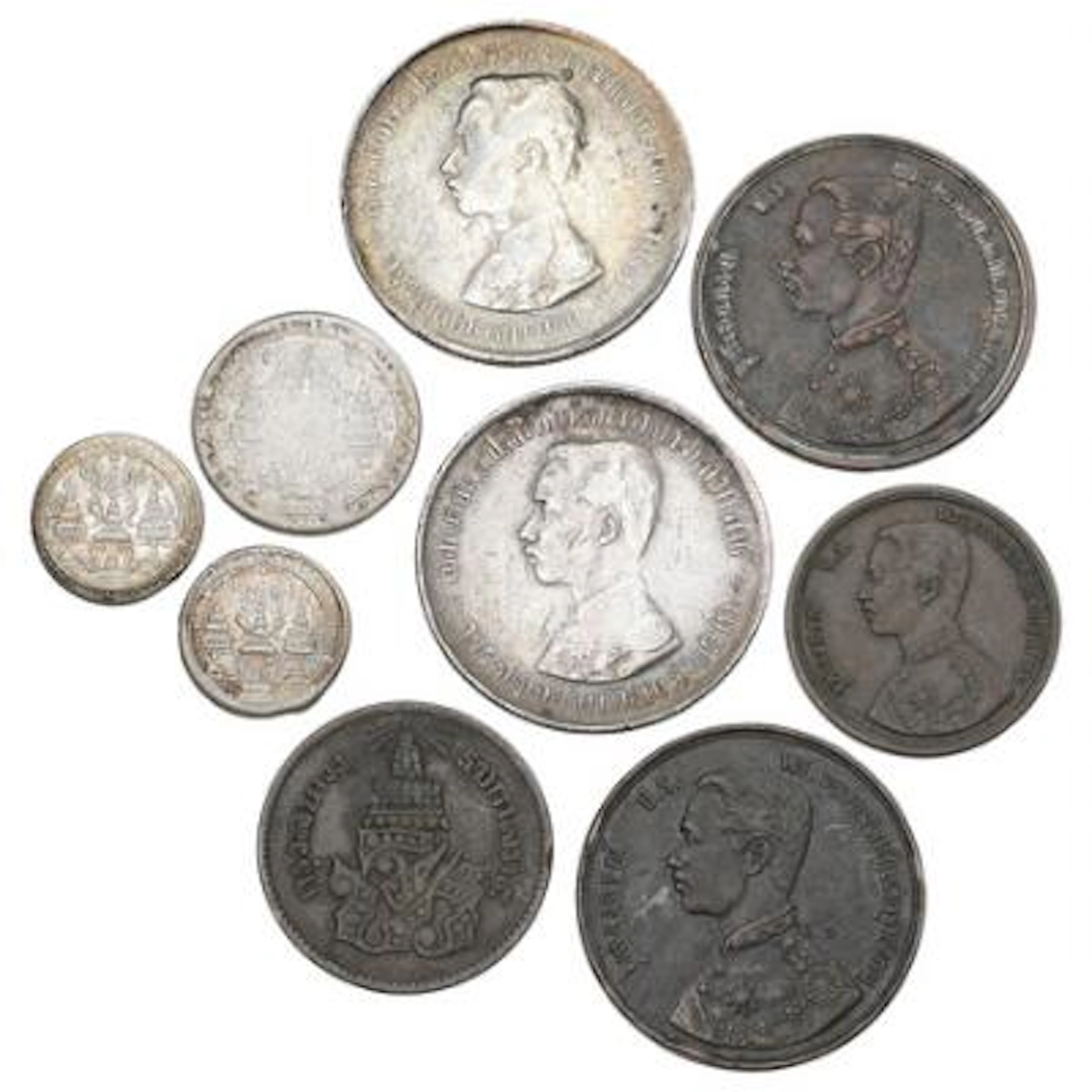Thailand, collection of coins, Baht (2 pcs), 2 Att (2), 1 Att, 1/2