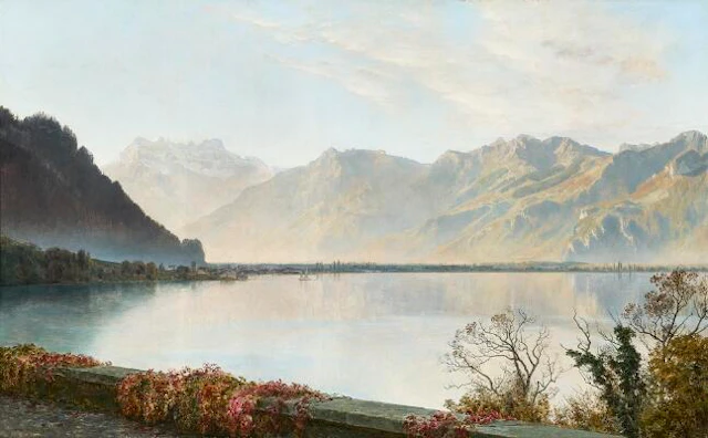 Janus la Cour: View over a Swiss Lake. Signed Janus la Cour 1902.