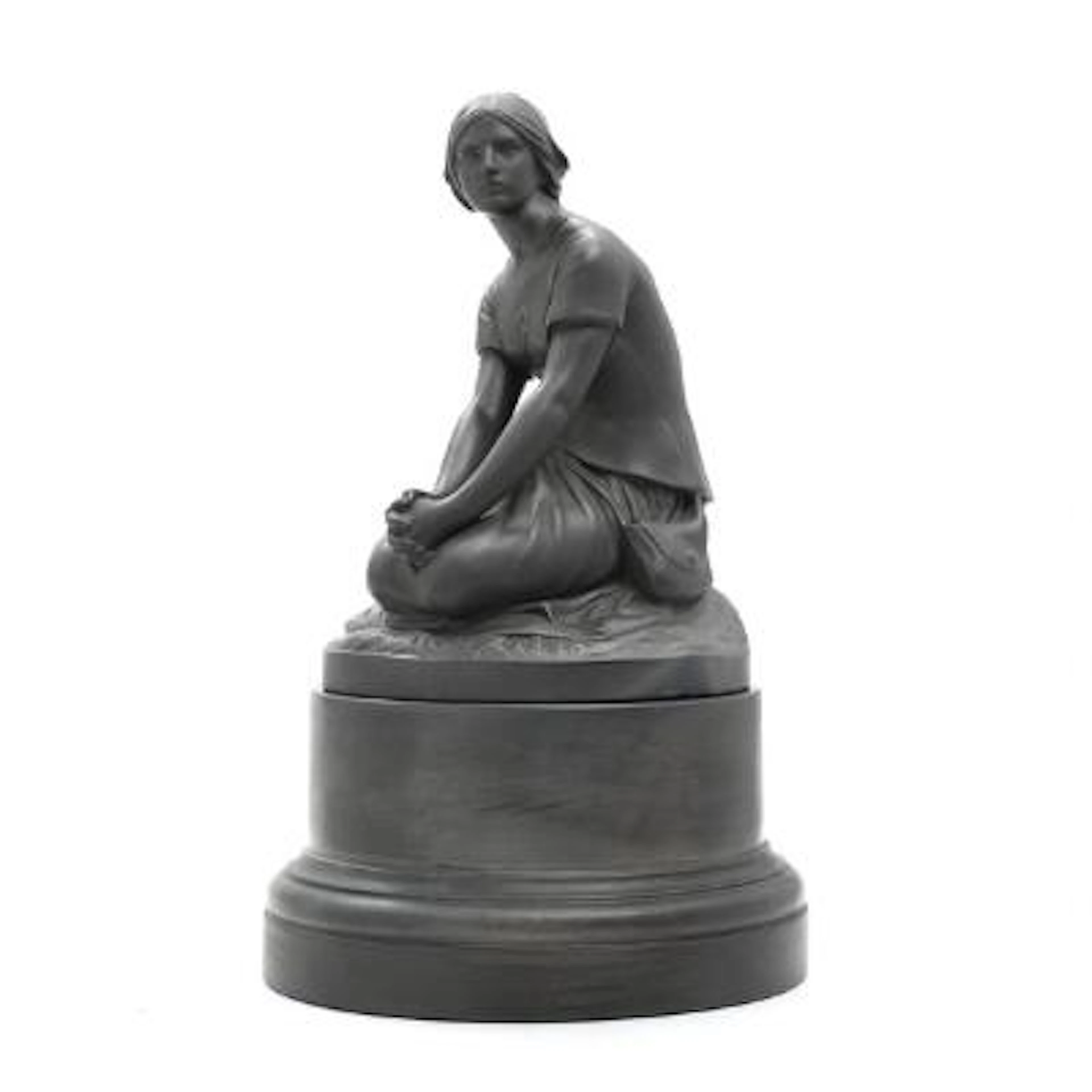 Henri Michel Antoine Chapu: Jeanne d'Arc. A black terracotta figurine.