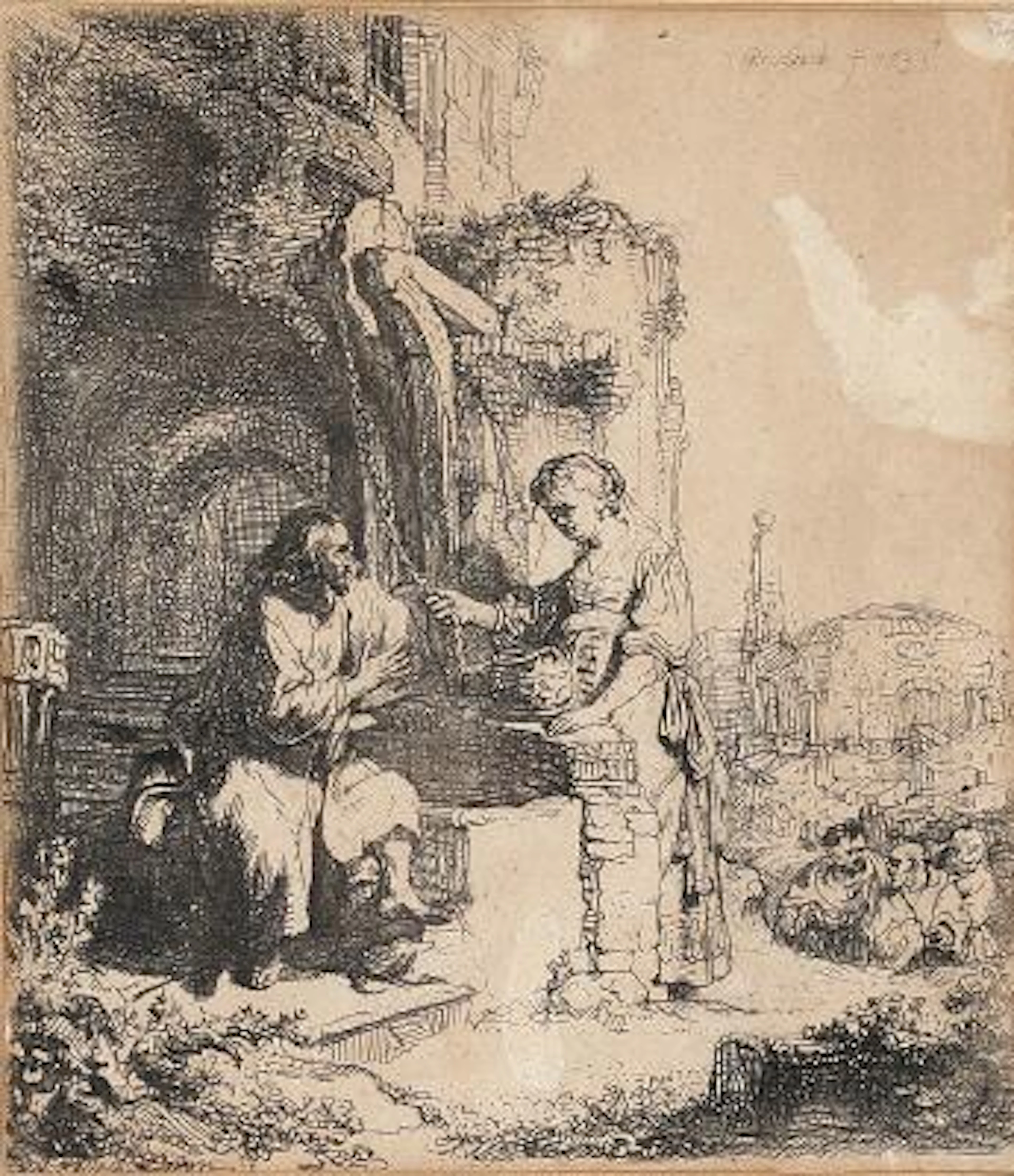 Rembrandt van Rijn: Christ and the Woman of Samaria among Ruins. Signed