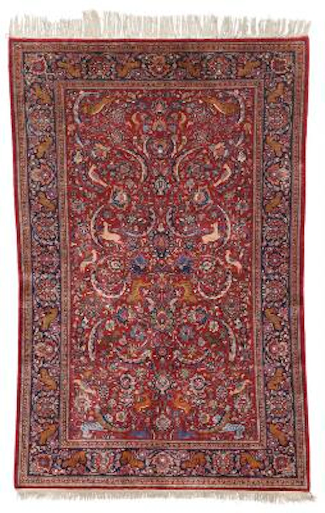 A Kashan full silk rug, Persia. A marvelous all over design of entwined
