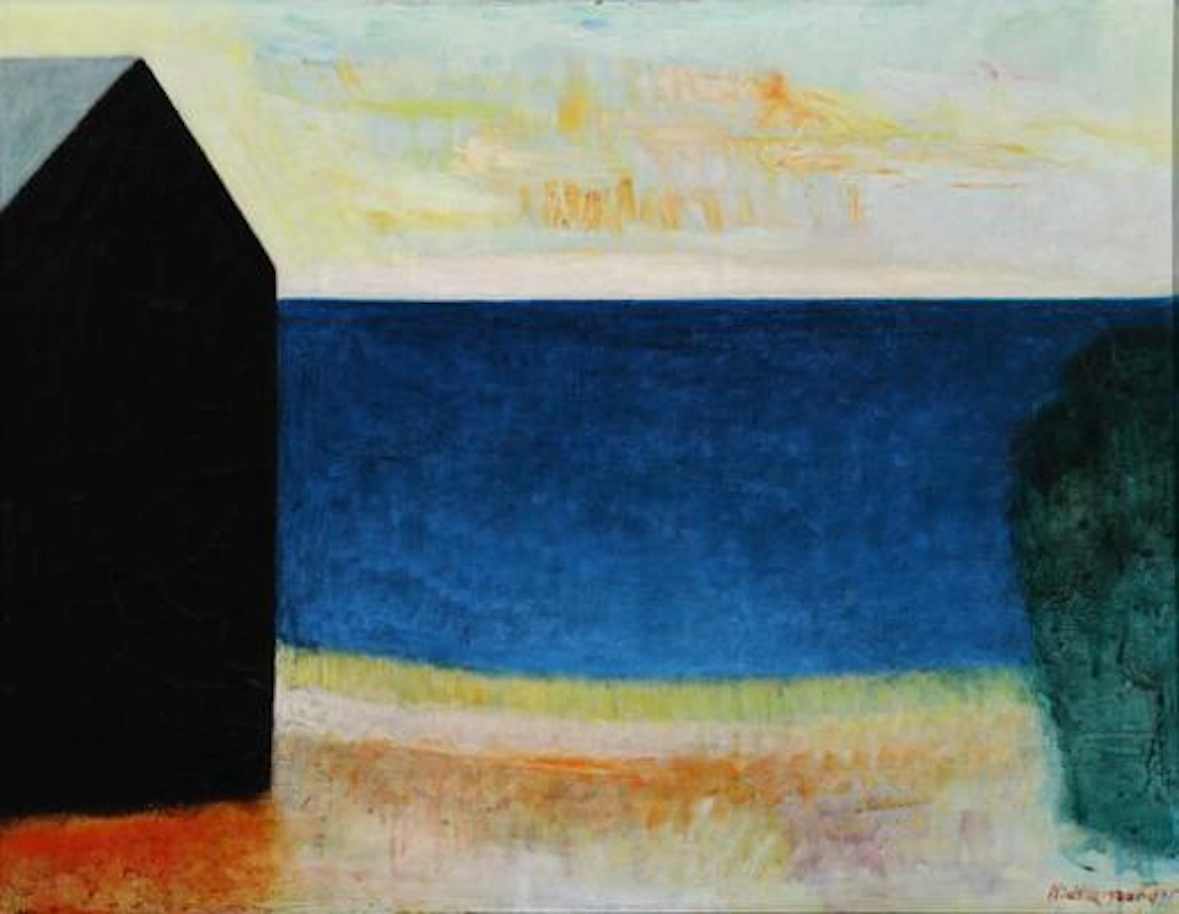 Niels Lergaard: View over the sea with a gable in the foreground.
