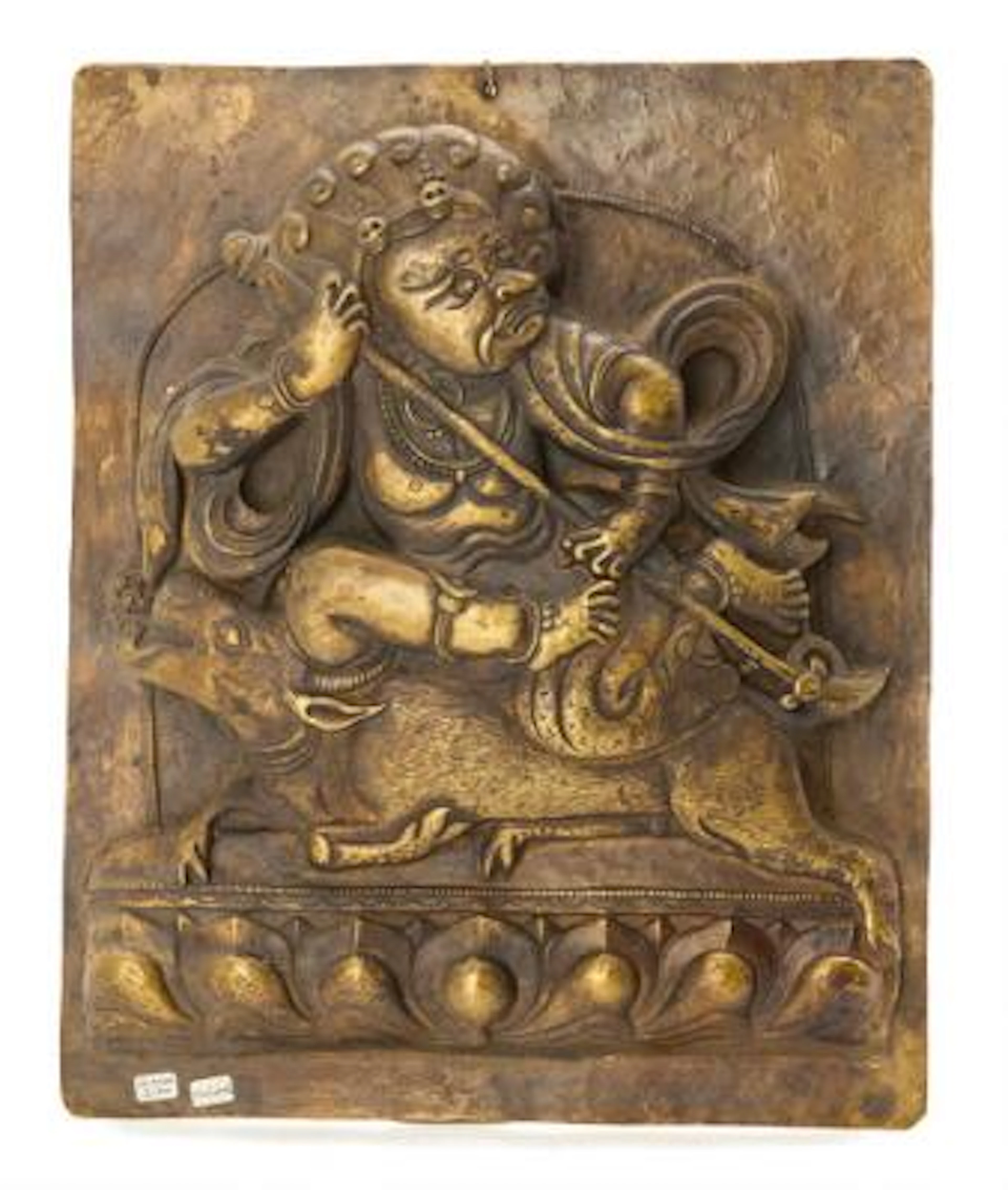 Tibetan relief of repoussé copper depicting Mahakala. Probably 18th