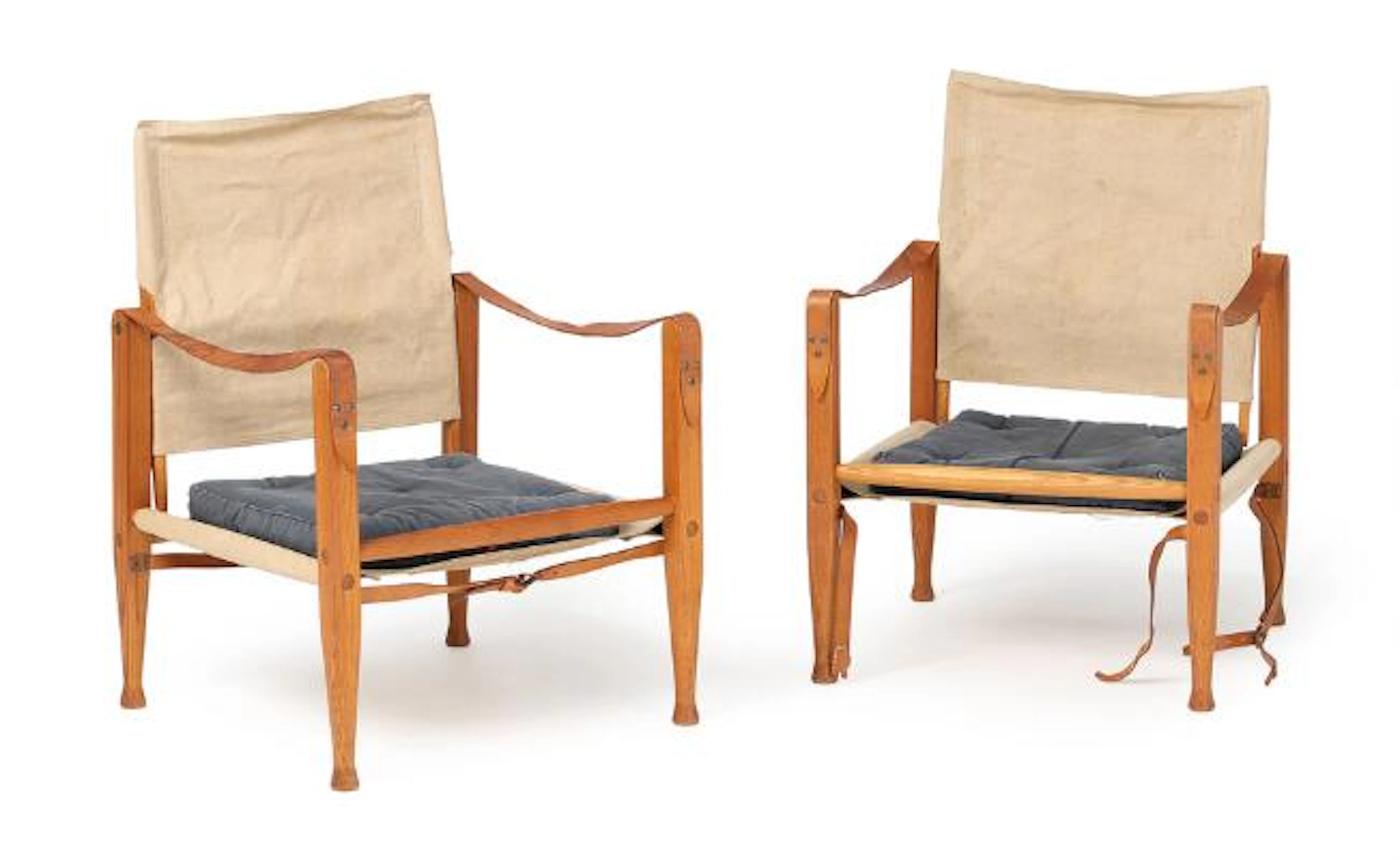 Kaare Klint: "Safari Chair". A pair of armchairs with ash frame. Seat
