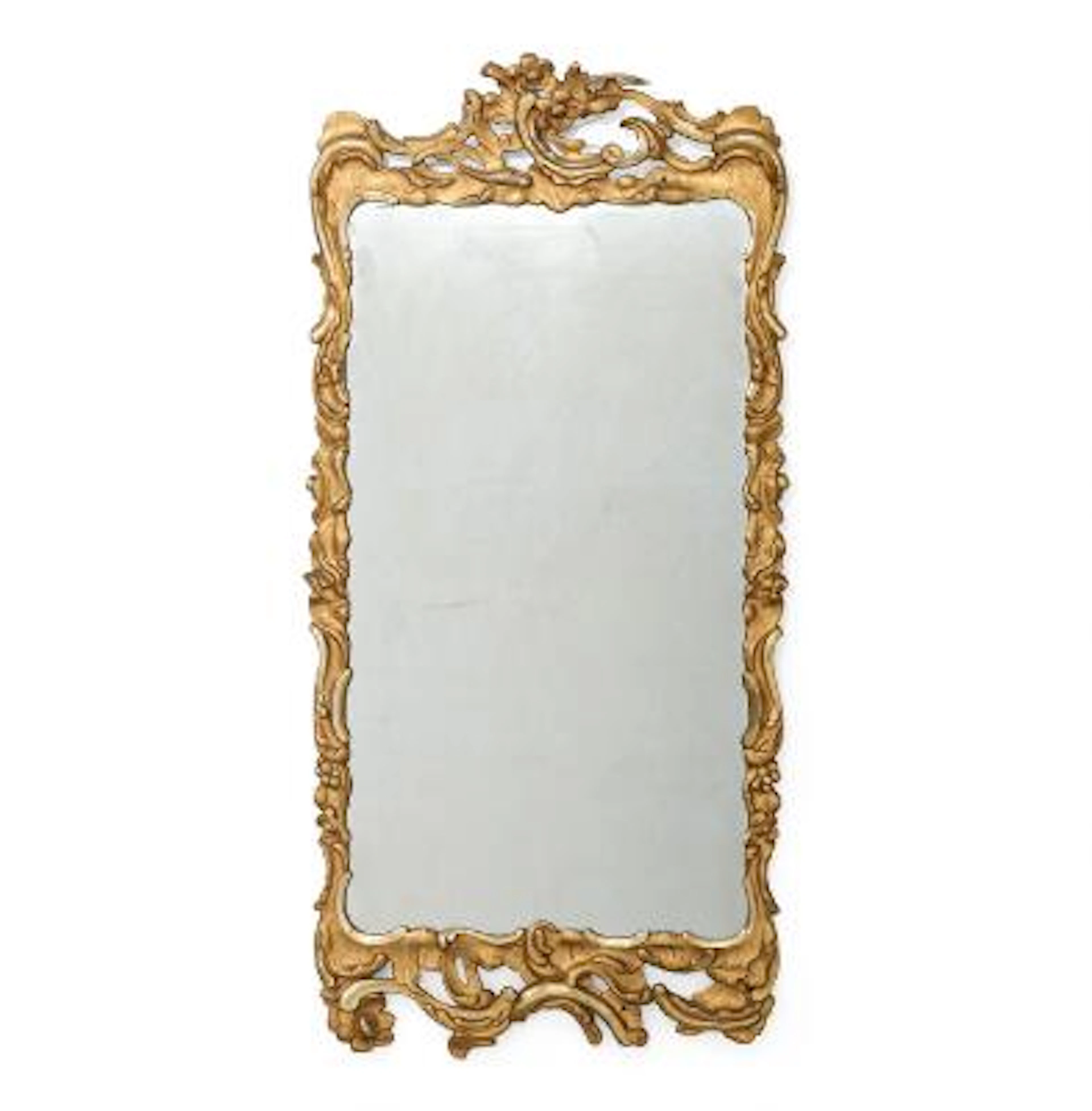 A Danish Rococo giltwood mirror with oprwork carvings. Late mirror.