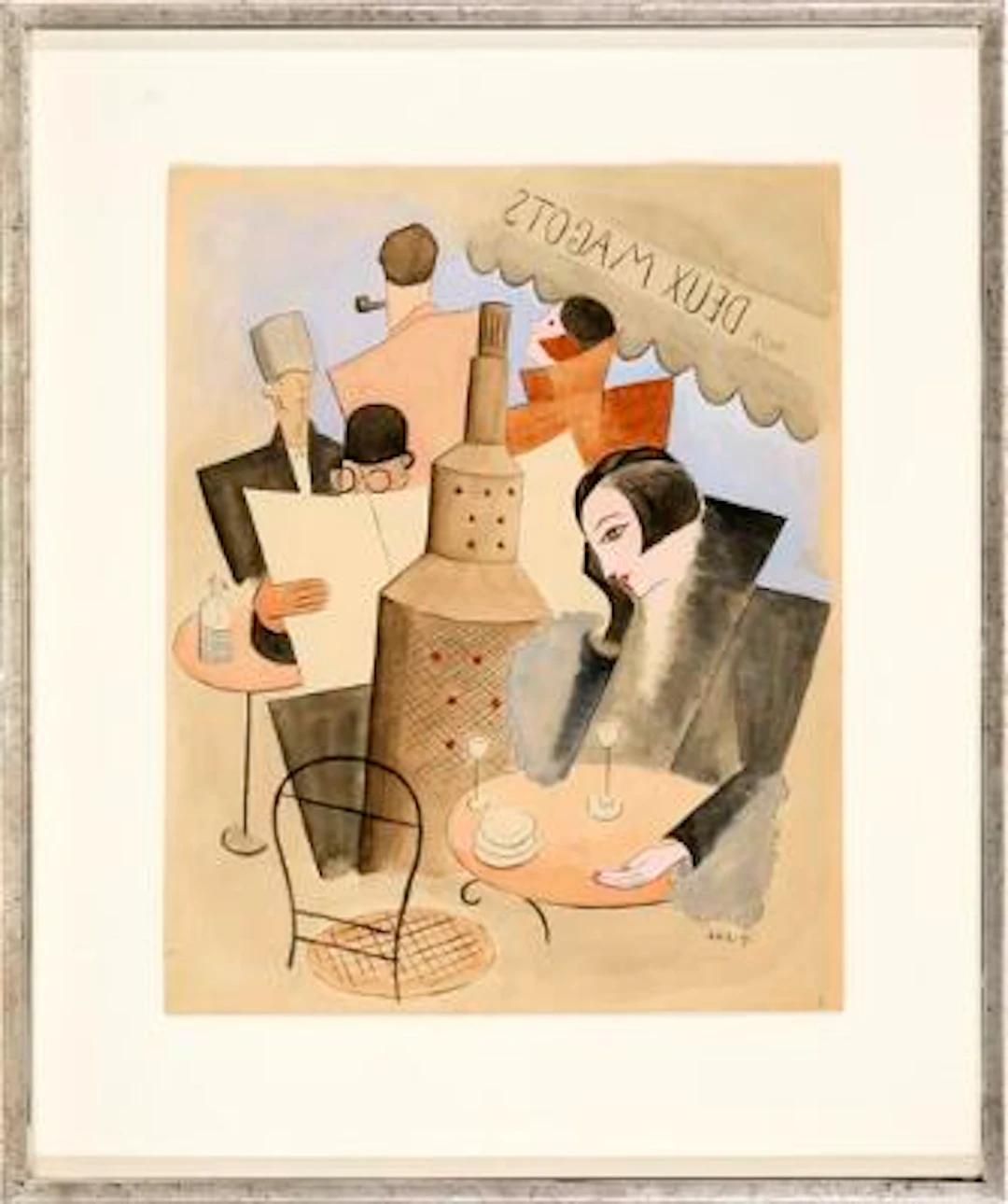 Rita Kernn-Larsen: "Cafe Aux Deux Magots", Paris. Signed RK-L 31.