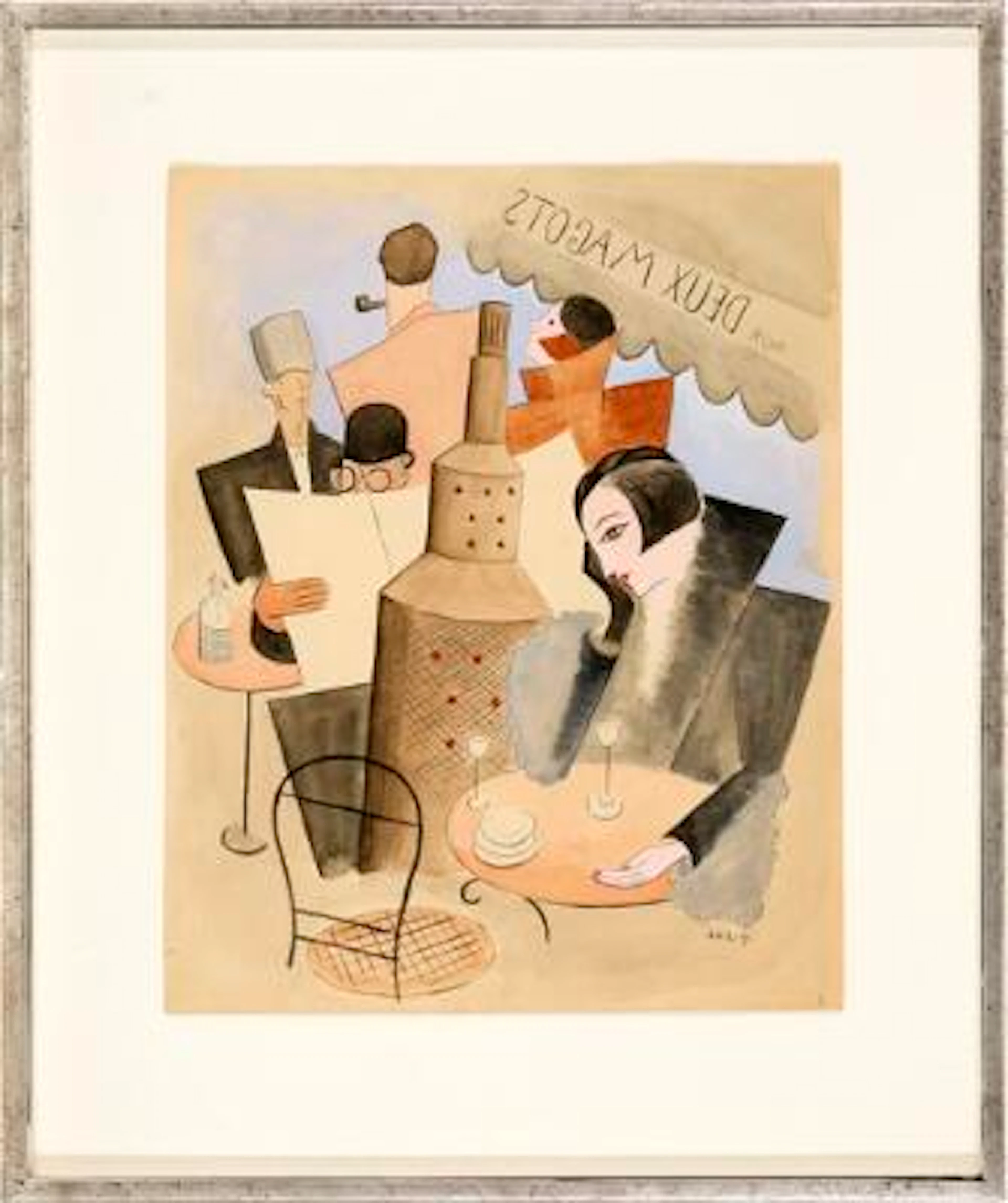 Rita Kernn-Larsen: "Cafe Aux Deux Magots", Paris. Signed RK-L 31.