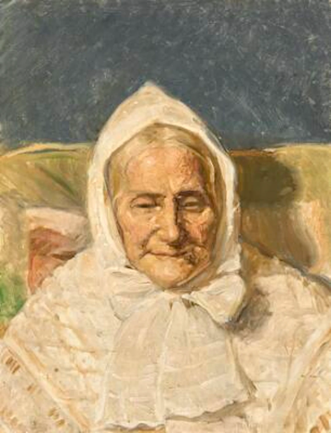 Michael Ancher: Portrait of Mrs. Brøndum (1826-1916). Unsigned. Oil