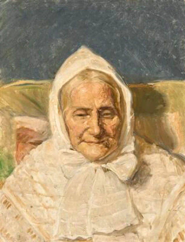 Michael Ancher: Portrait of Mrs. Brøndum (1826-1916). Unsigned. Oil