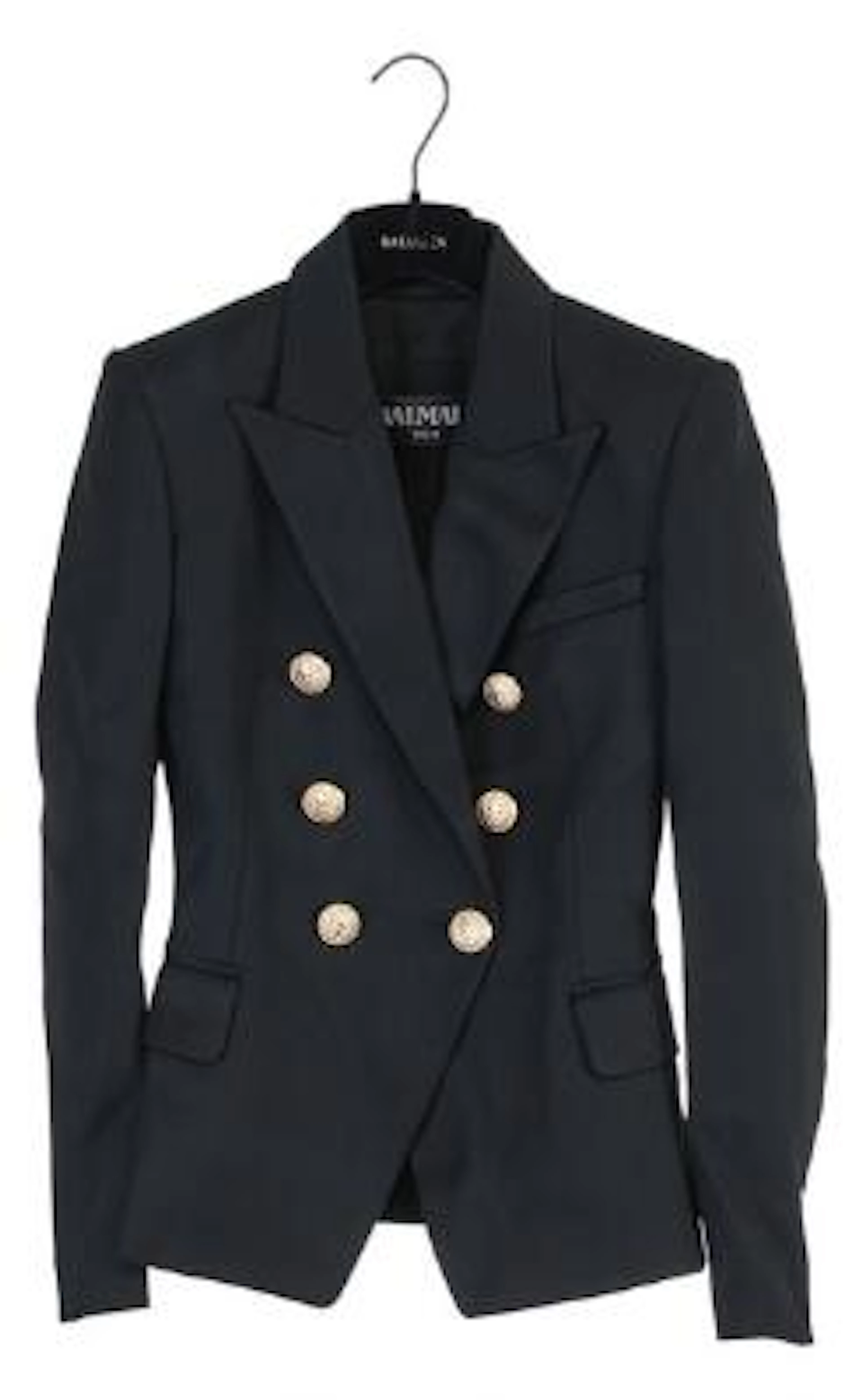 Pierre Balmain: A black blazer of wool with revers, gold coloured