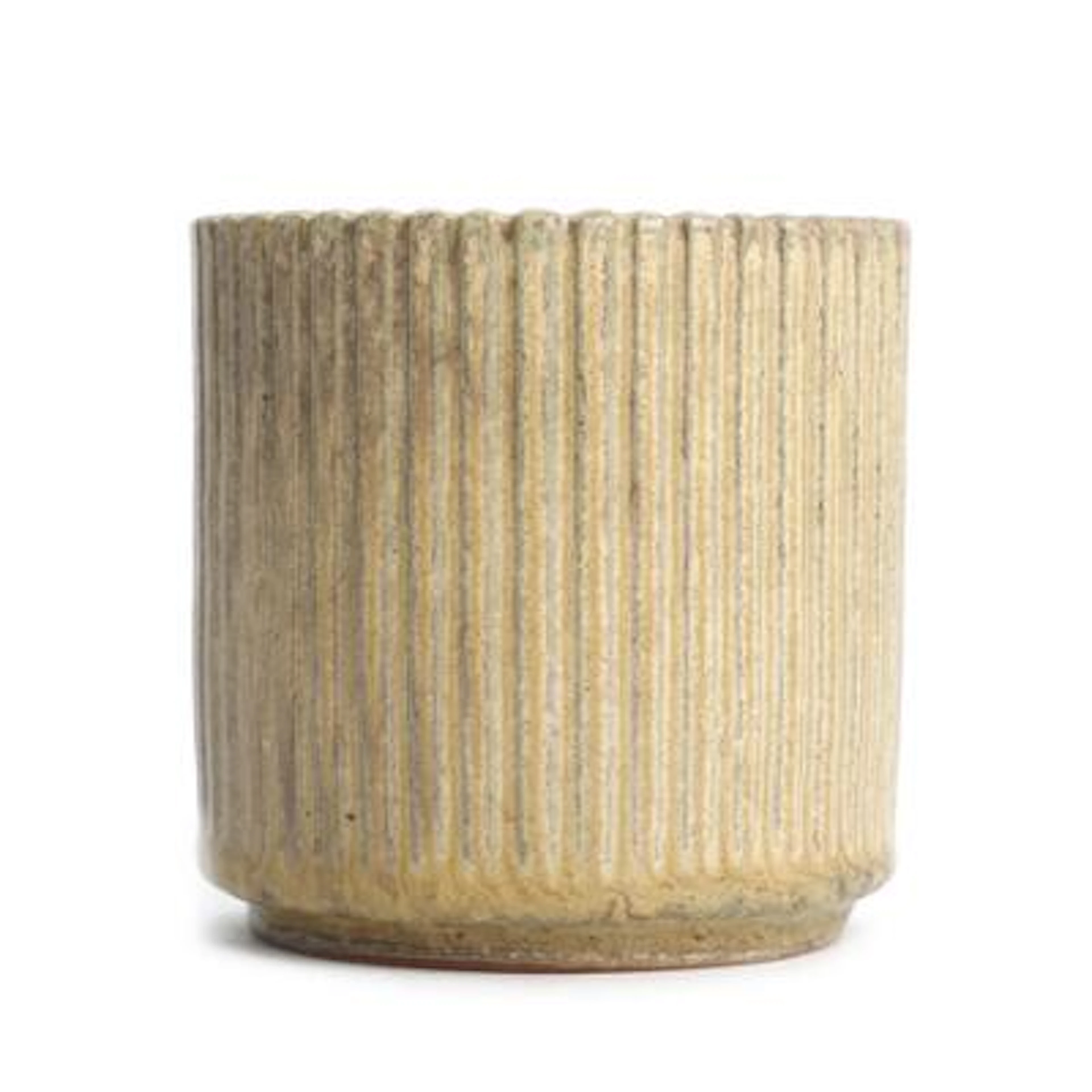 Arne Bang: A cylindrical stoneware vase with vertical relief grooves.