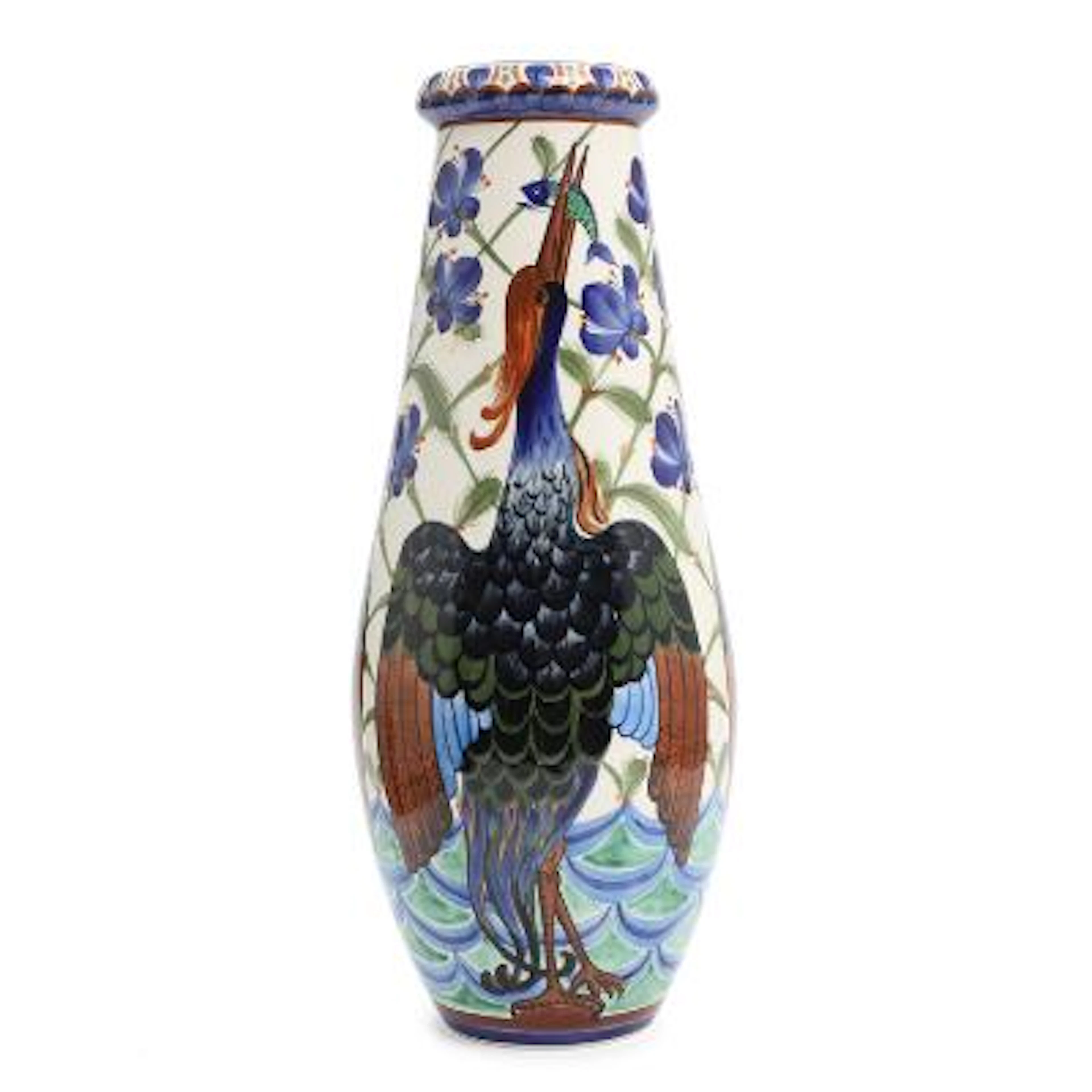 Harald Slott-Møller: Faience cone vase, decorated in colour with three