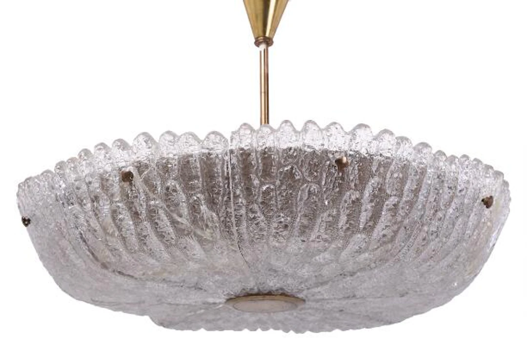 Carl Fagerlund: Large ceiling lamp of brass and glass. Manufactured