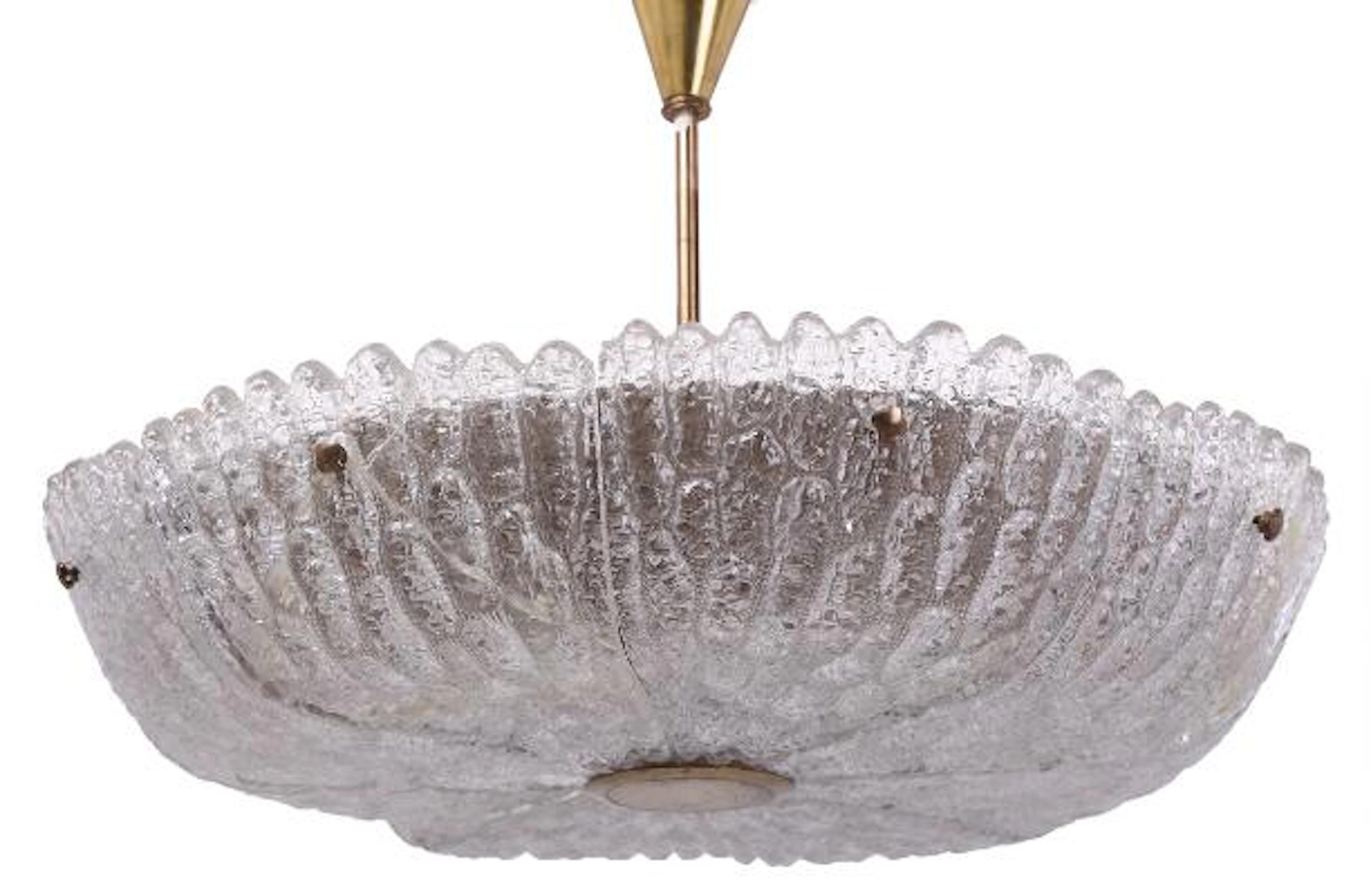 Carl Fagerlund: Large ceiling lamp of brass and glass. Manufactured