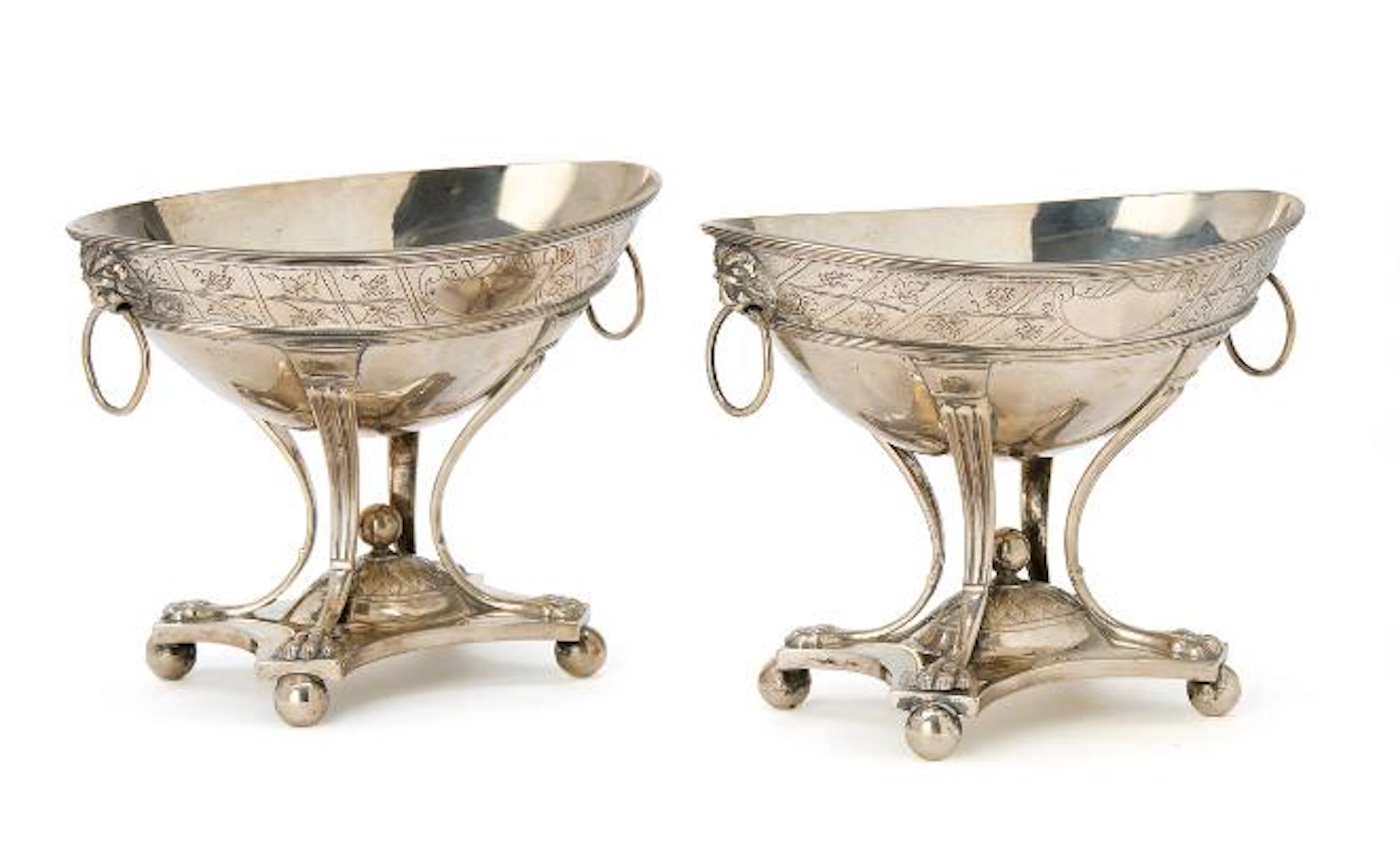 A pair of Danish Empire silver sugar bowles, maker Hans Jacob Møller