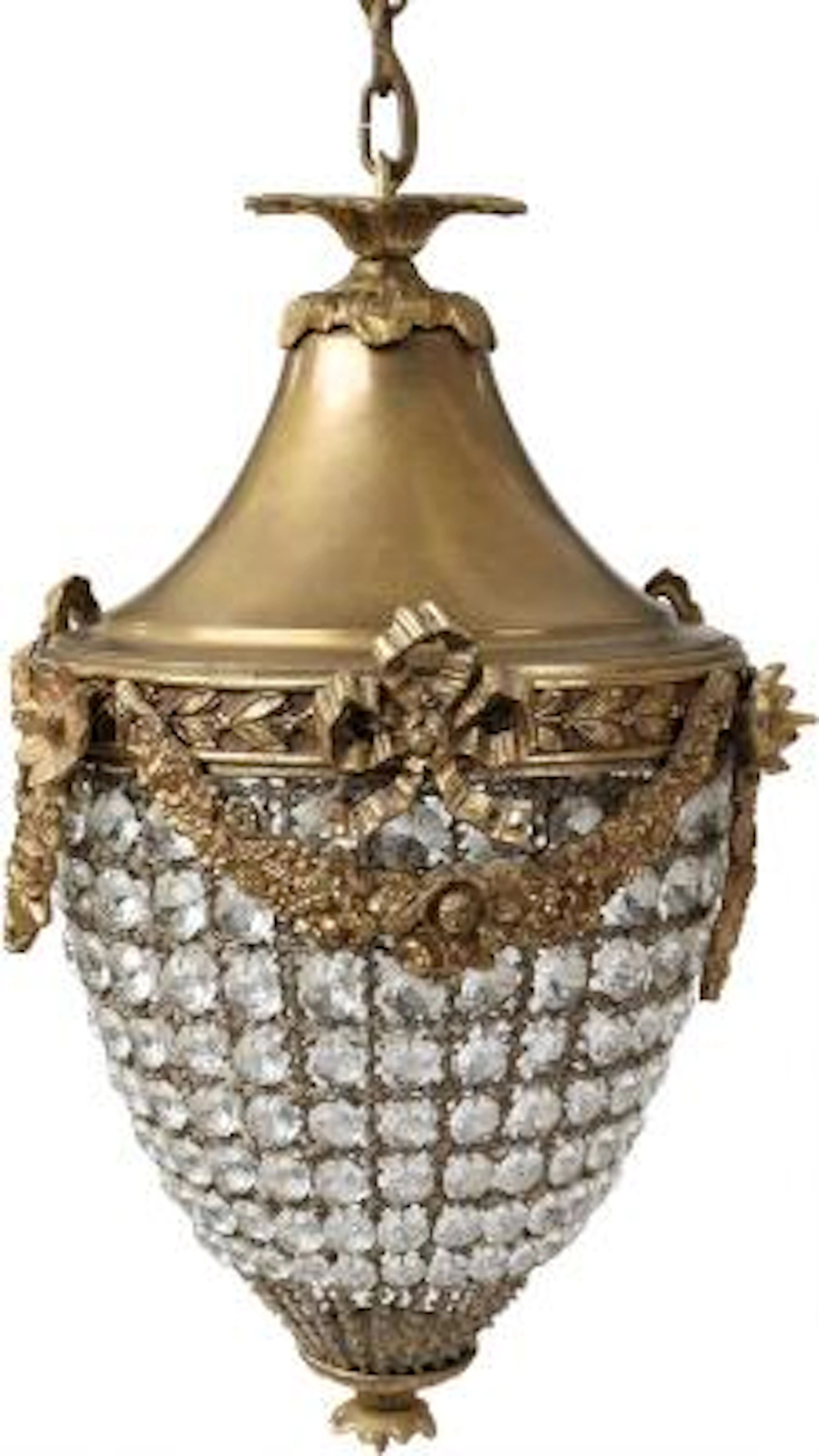 A French bronze hall lamp with prisms, fitted for electricity, 20th