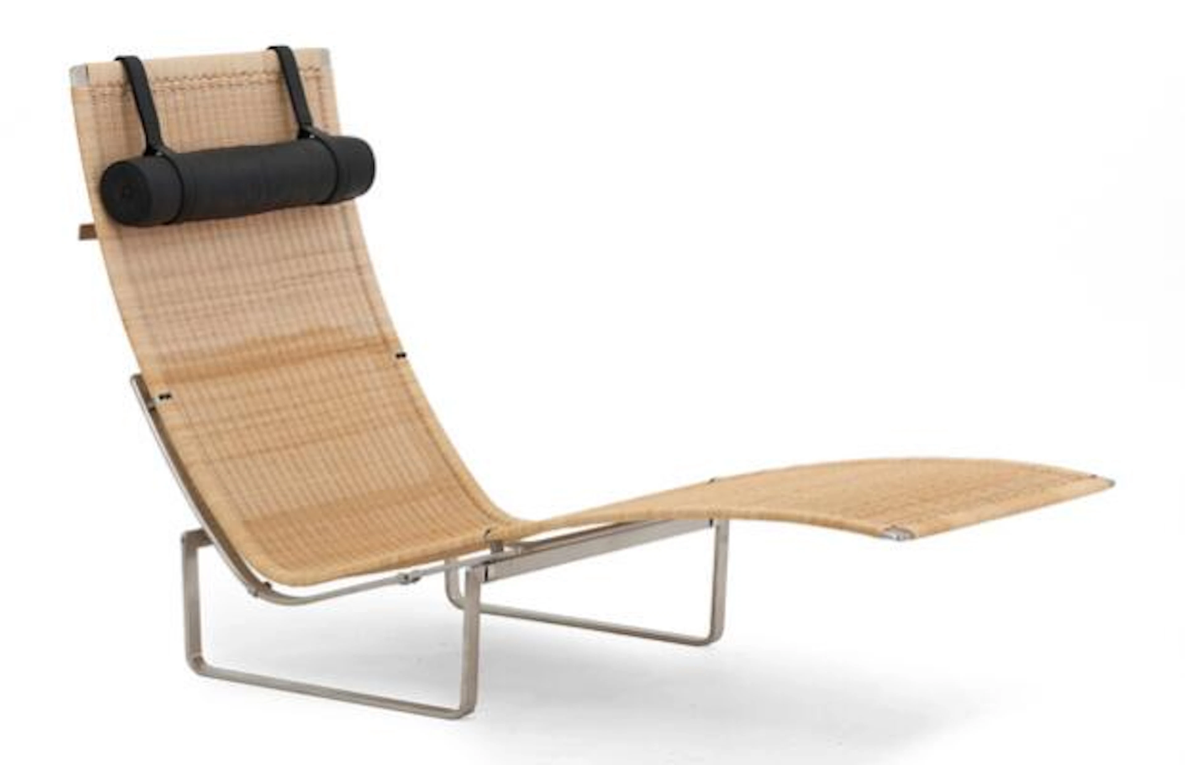 Poul Kjærholm: “PK 24”. Steel chaiselongue. Seat and back with woven