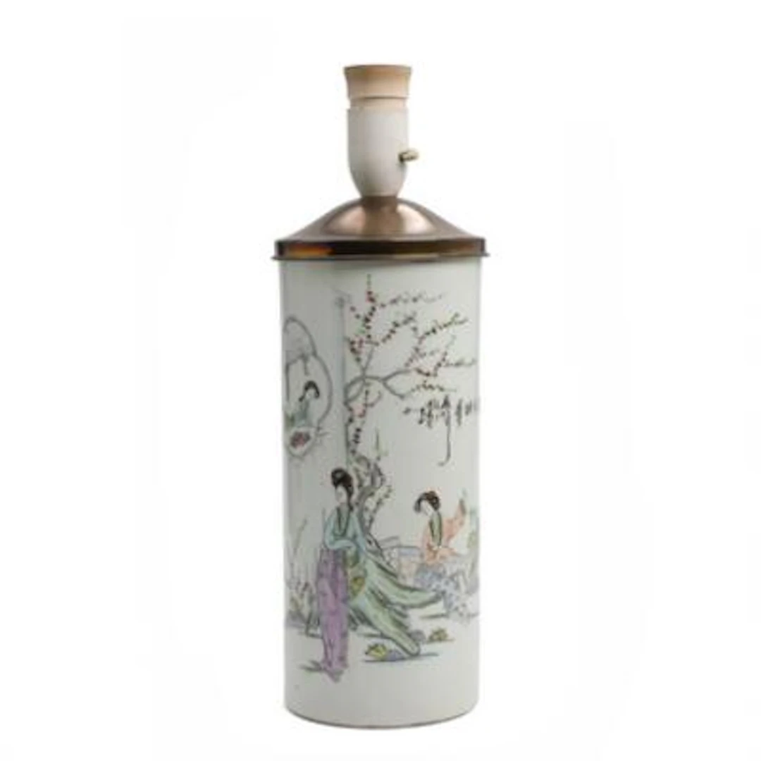 Chinese porcelain hat stand, decorated in colours. Mounted as a table