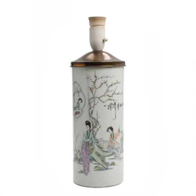 Chinese porcelain hat stand, decorated in colours. Mounted as a table