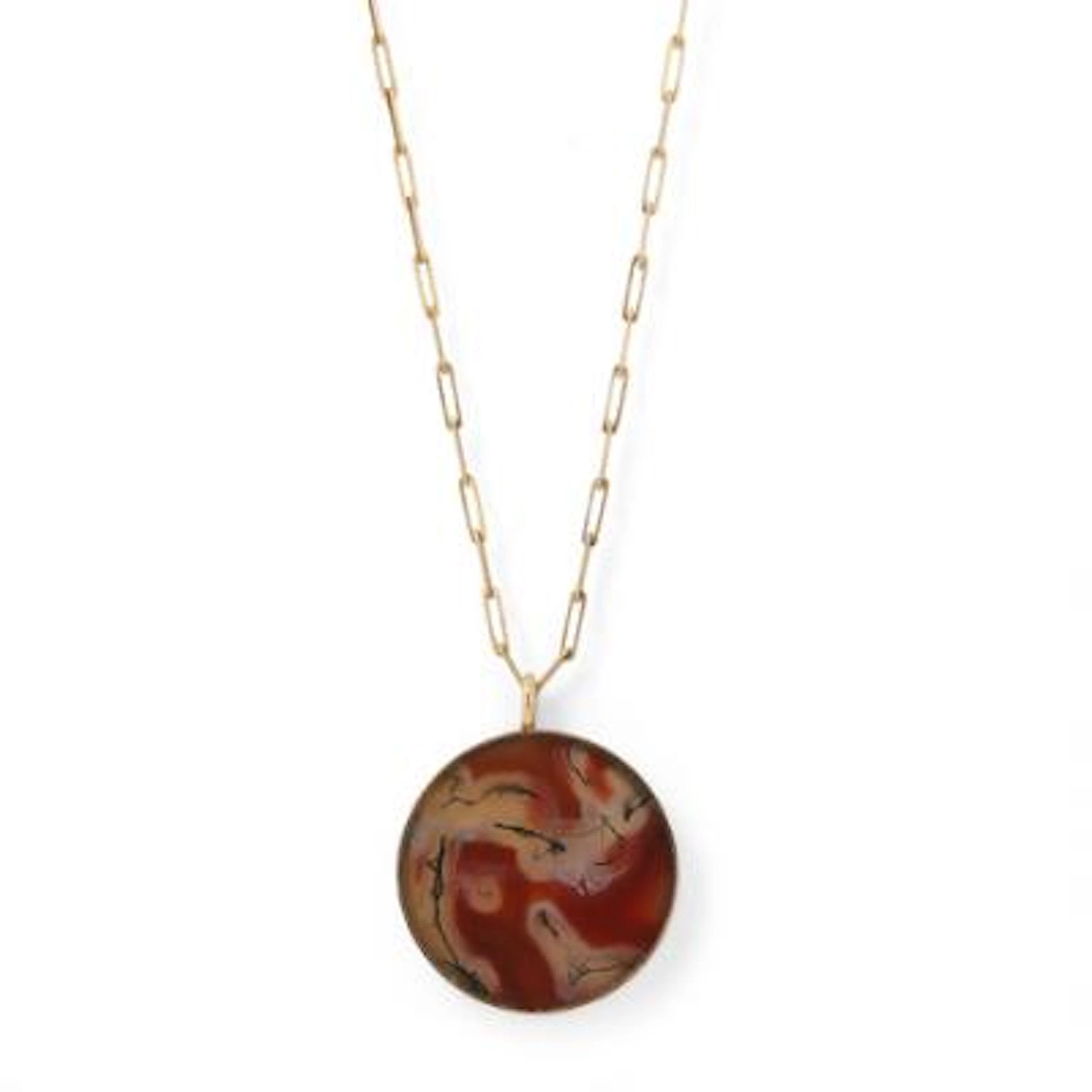 An agate necklace and pendant of 14k gold. Weight in total app. 15