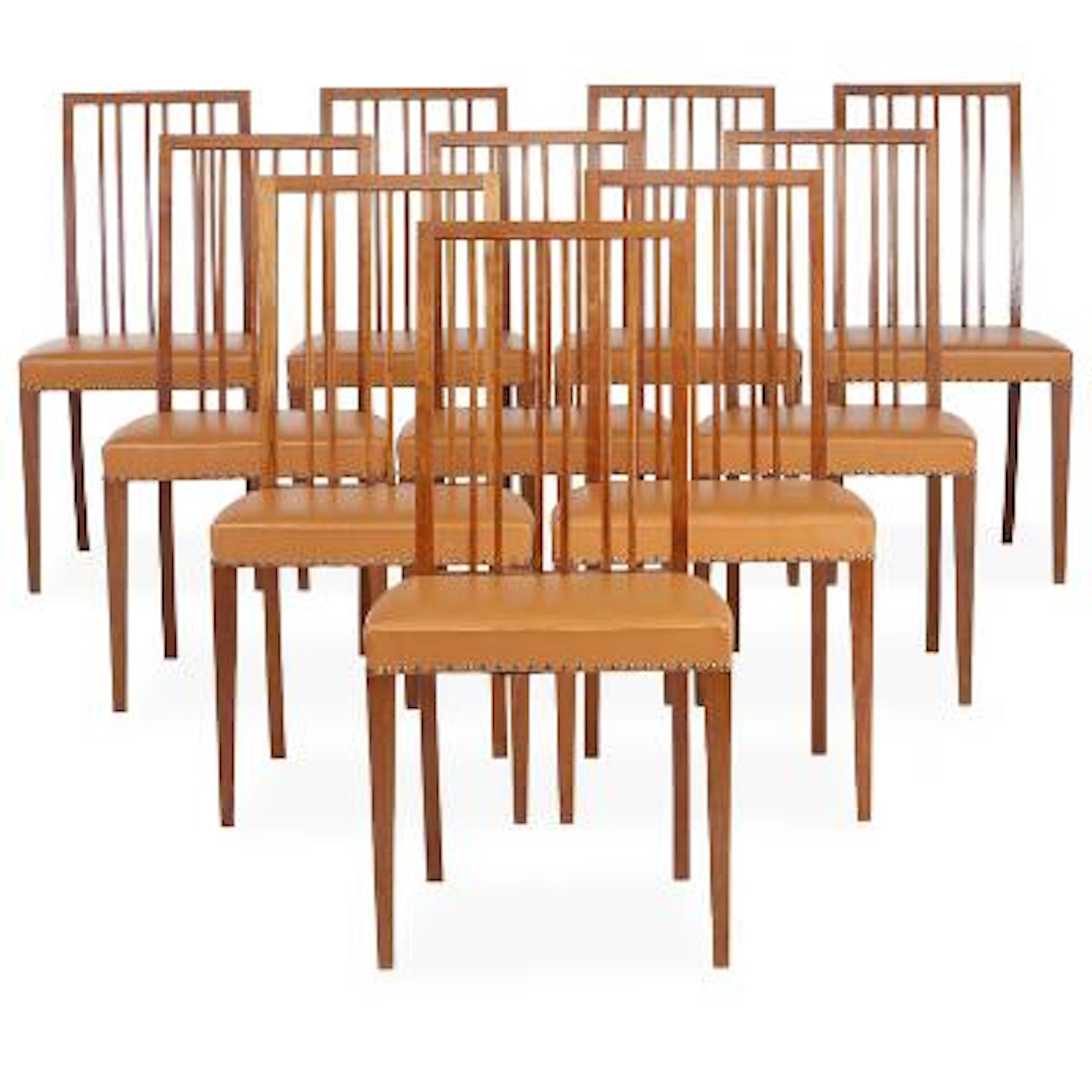 Kaj Gottlob: Set of ten rare Cuban mahogany chairs. Upholstered with