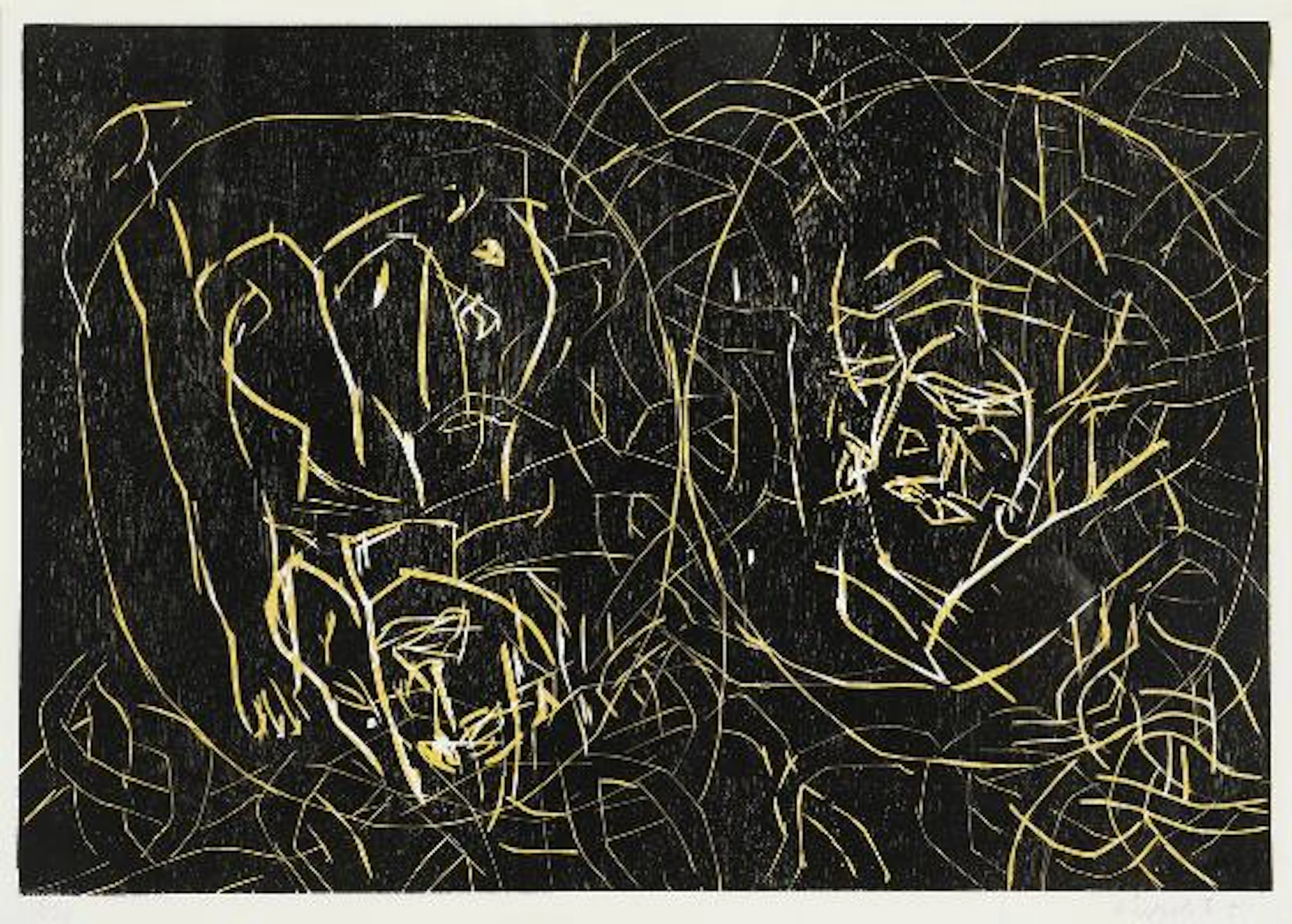 Georg Baselitz: "Frau und Frau". Signed G. Baselitz 94, 1/30. Woodcut