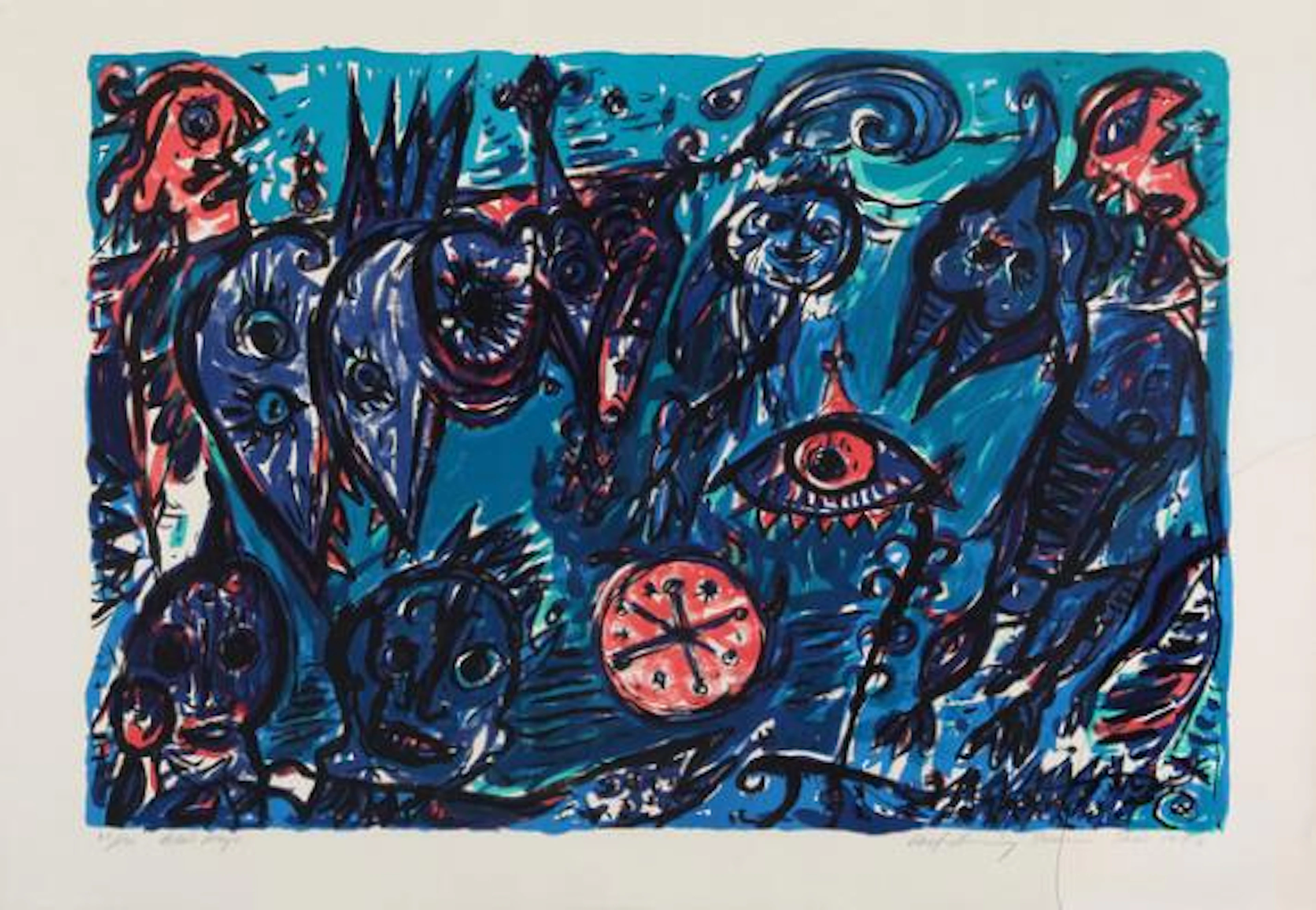 Carl-Henning Pedersen: "Blue Maya", 1977. Signed and dated Carl-Henning
