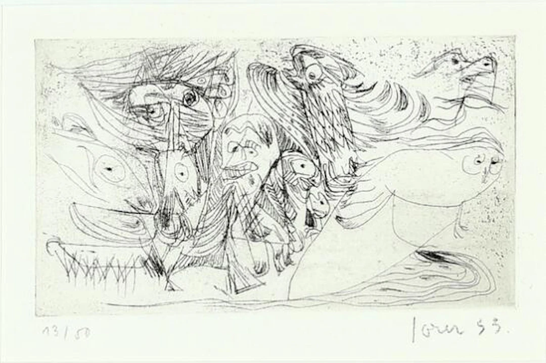 Asger Jorn: Composition from "Schweizer Suite". Signed Jorn 53, 13/50.
