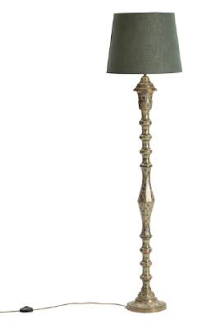 Indian standard lamp of engraved brass, decorated with Minakari technique.