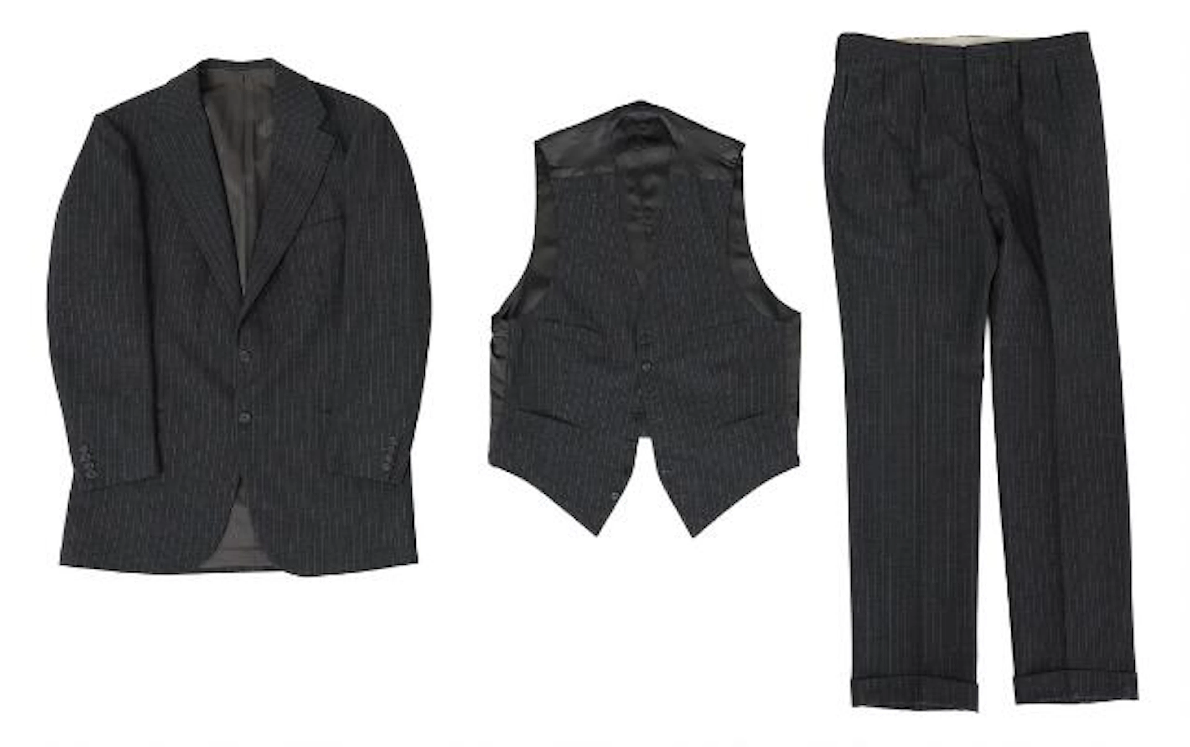 Alfred Alm: A three-piece charcoal grey pinstripe suit. 1987. (3)
