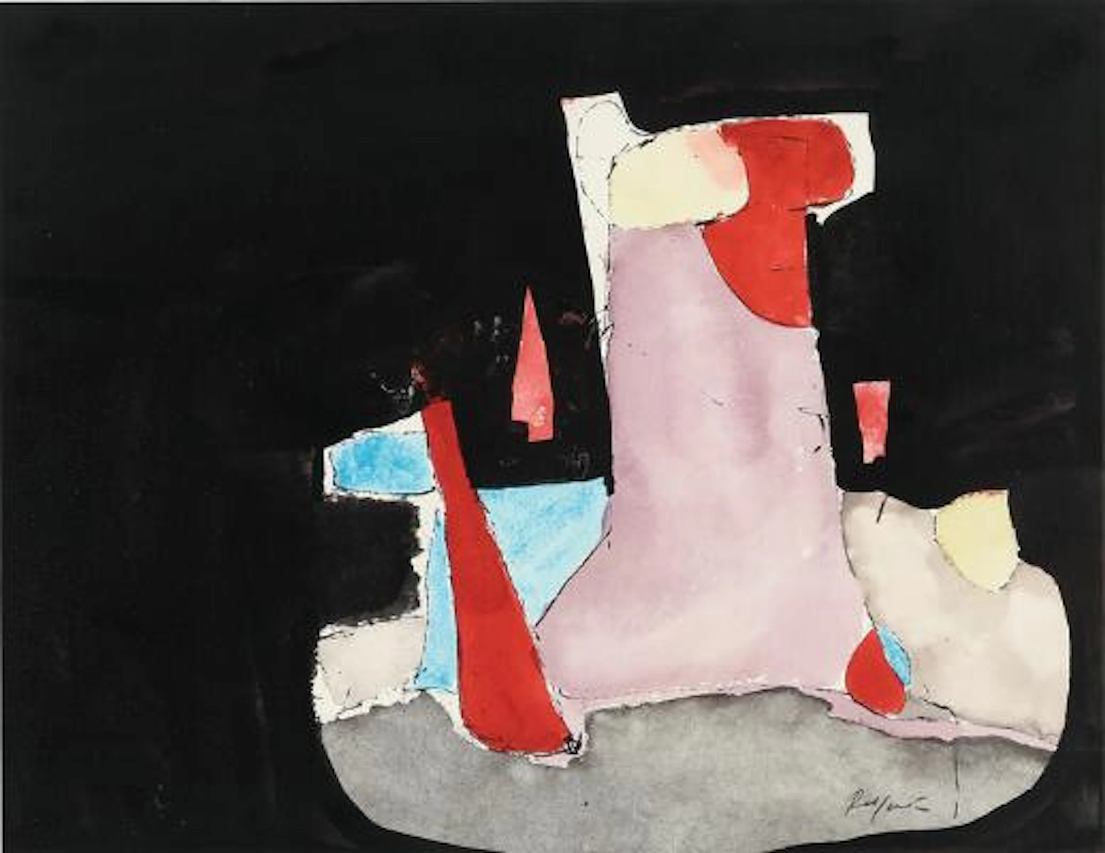 Robert Jacobsen: Untitled. Signed Rob Jacobsen. Mixed media on paper.