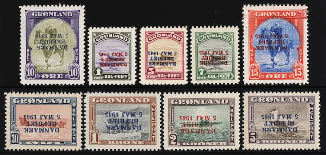 Greenland. 1945. Danmark Befriet. INVERTED OVERPRINT. Complete mint