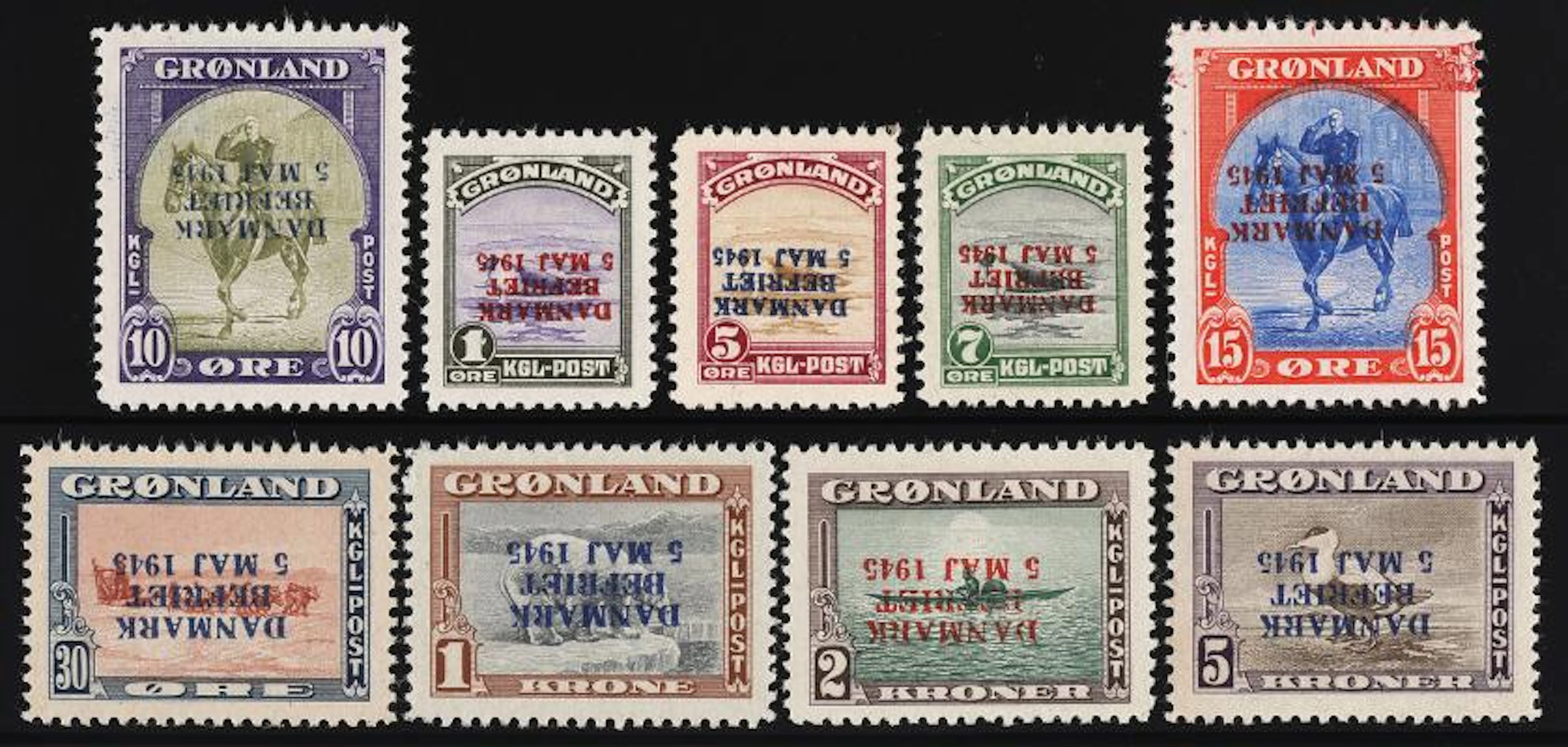 Greenland. 1945. Danmark Befriet. INVERTED OVERPRINT. Complete mint