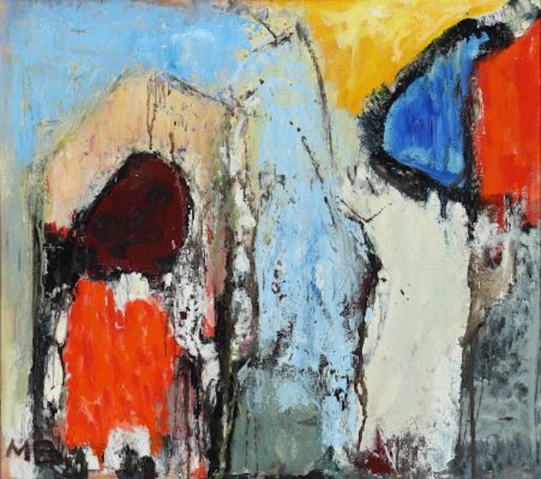 Mogens Balle: "Outside the Town", c. 1960. Signed MB. Oil on canvas.