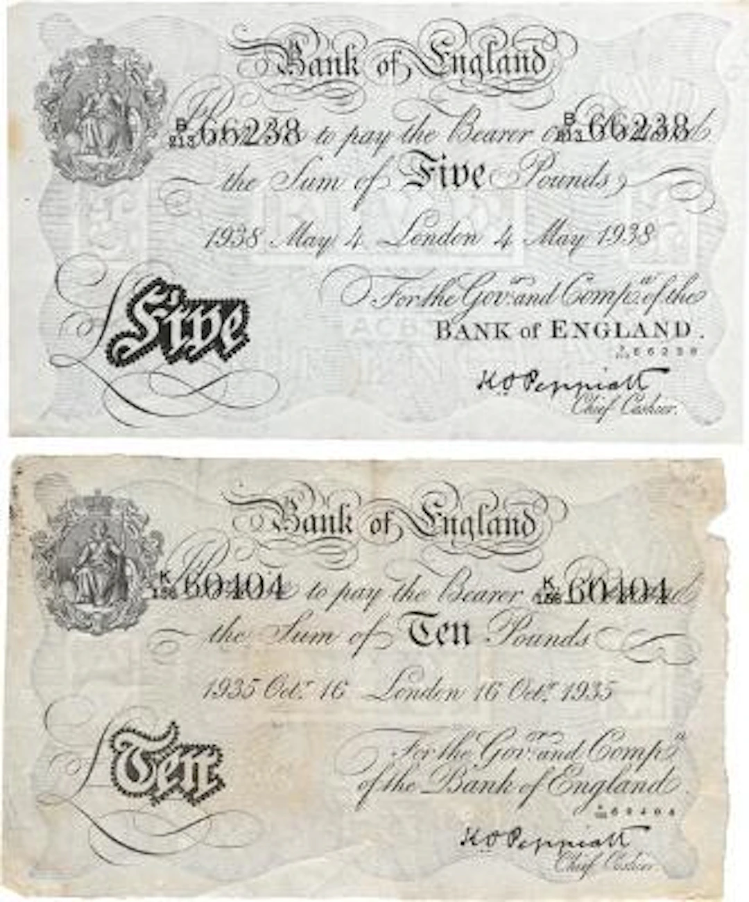 Operation Bernhard, 5 Pounds 1935, 4th May 1938 and 10 Pounds 16th