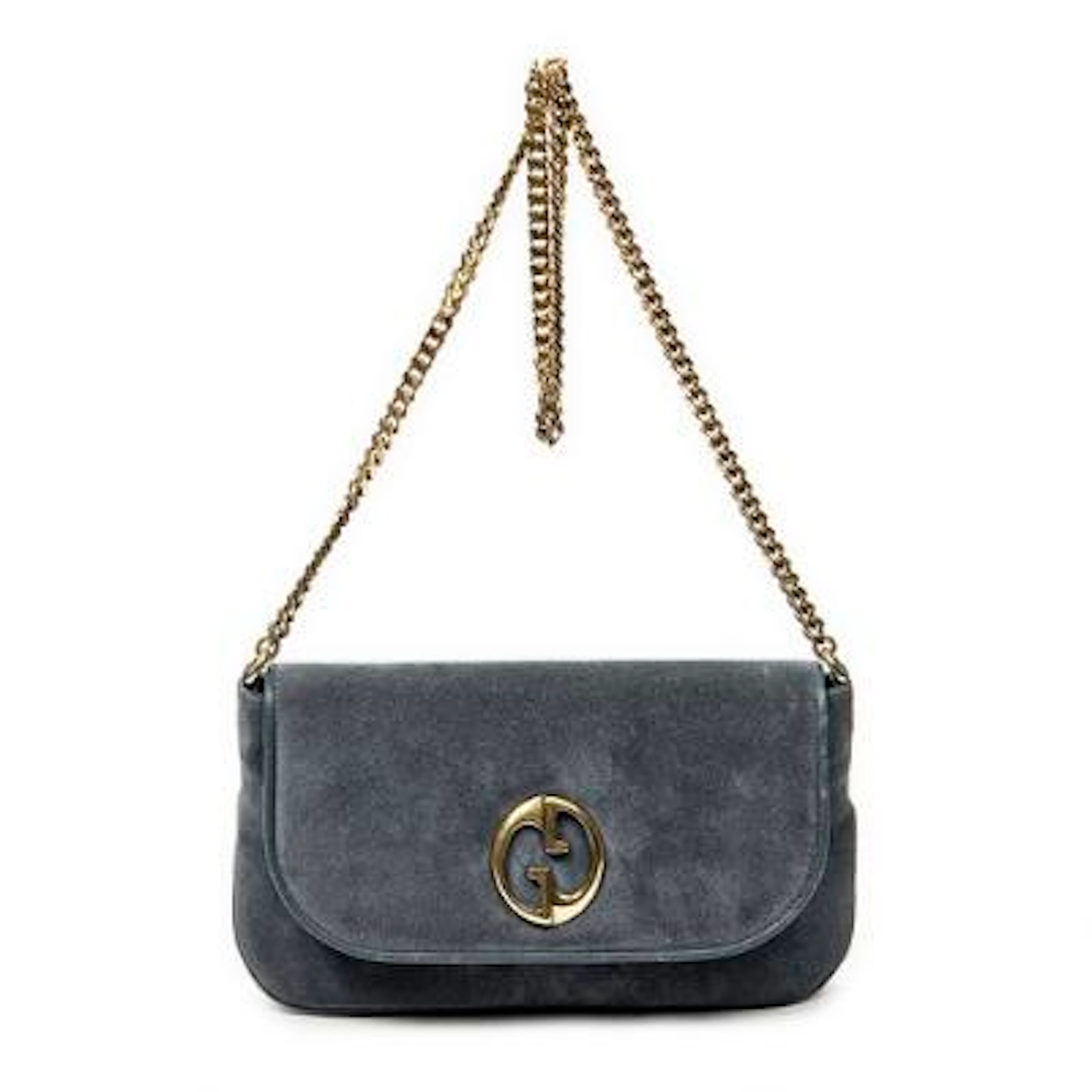 Gucci: A "Medium 1973 Bucharest Chain Bag" of grey-blue suede with